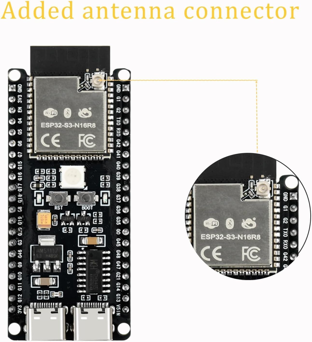 Thumbnail 6 de diymore 2PCS ESP32-S3 DevKitC-1 N16R8 Modul: Leistungsstarke Dual-Core-Lösung mit WiFi, Bluetooth 5.0 und 8 MB RAM/16 MB Flash
