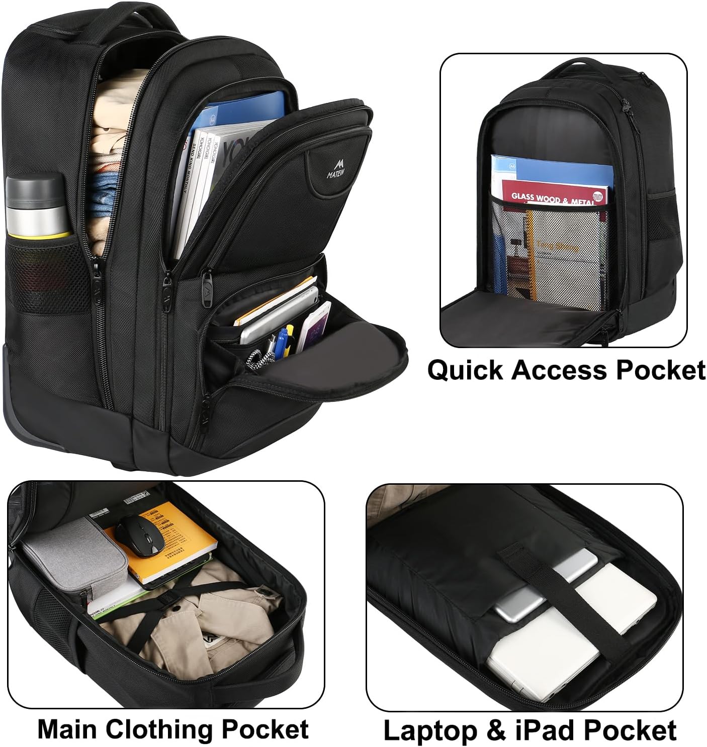 Thumbnail 1 de MATEIN Rolling Backpack: 17-Inch Water-Resistant Wheeled Laptop Backpack