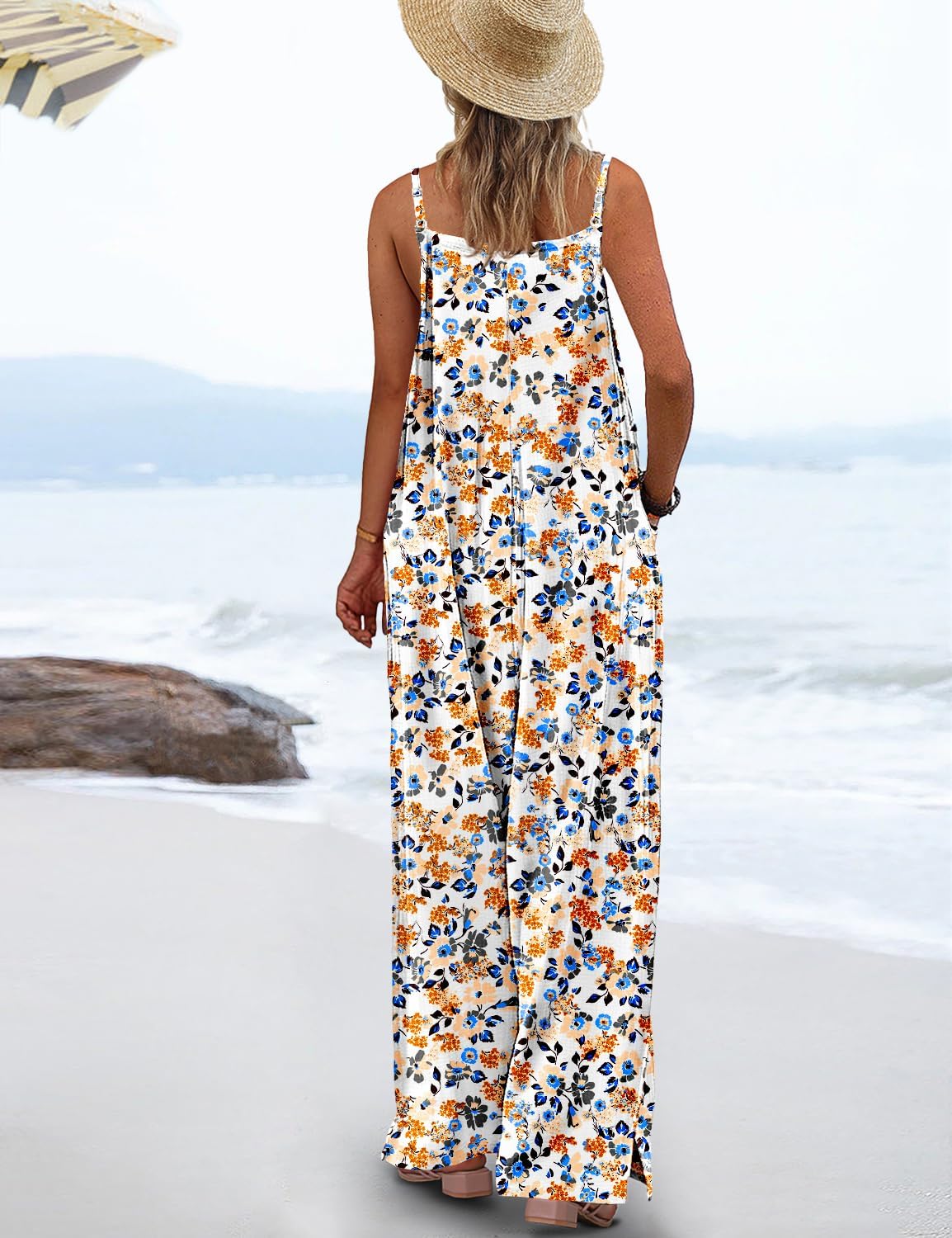 Detalle de YESNO Women’s Summer Boho Cotton Jumpsuit with Wide-Leg Overalls Design and Floral Print (PZZCR)