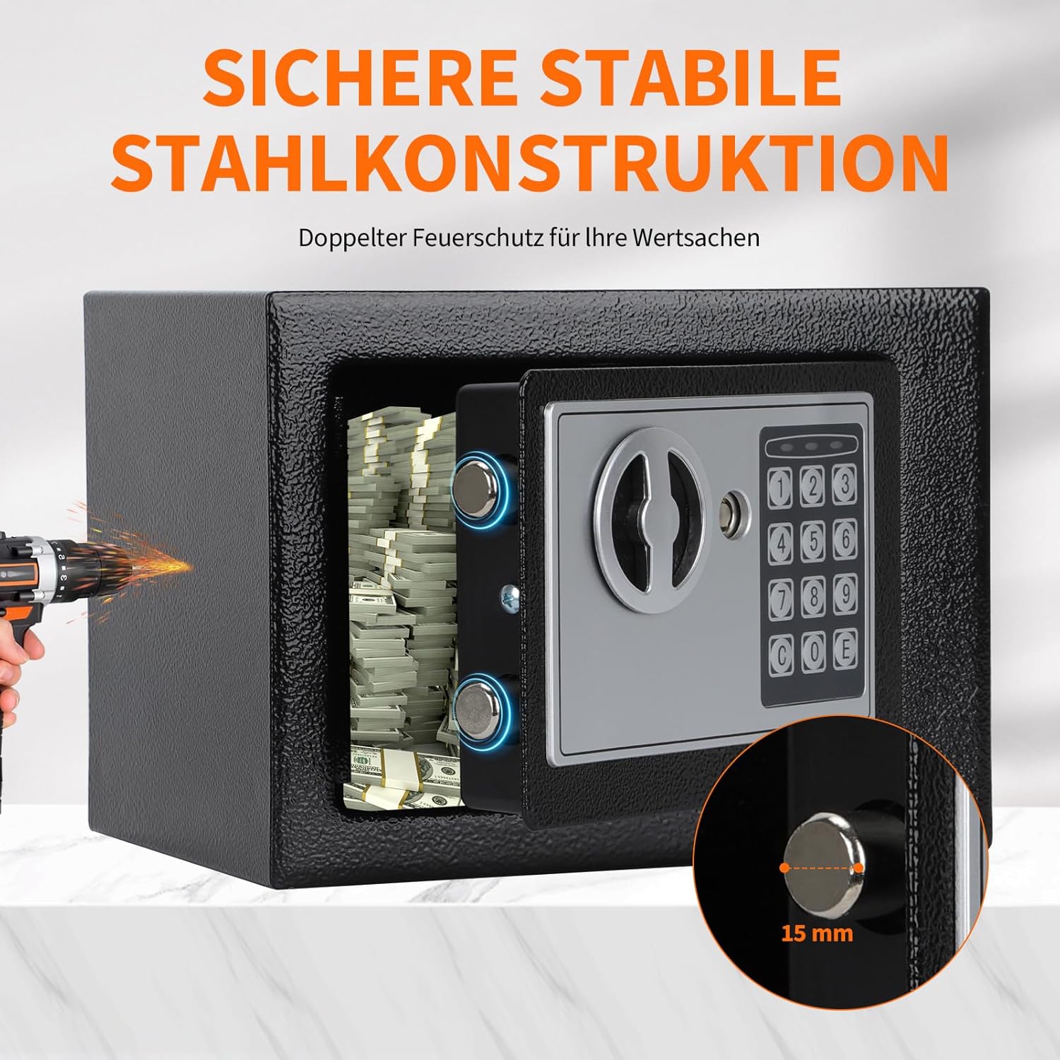 Thumbnail 3 de Tresor Möbeltresor Klein mit Feuerfest‑/Wasserdichtetasche – Wand- oder Bodentresor