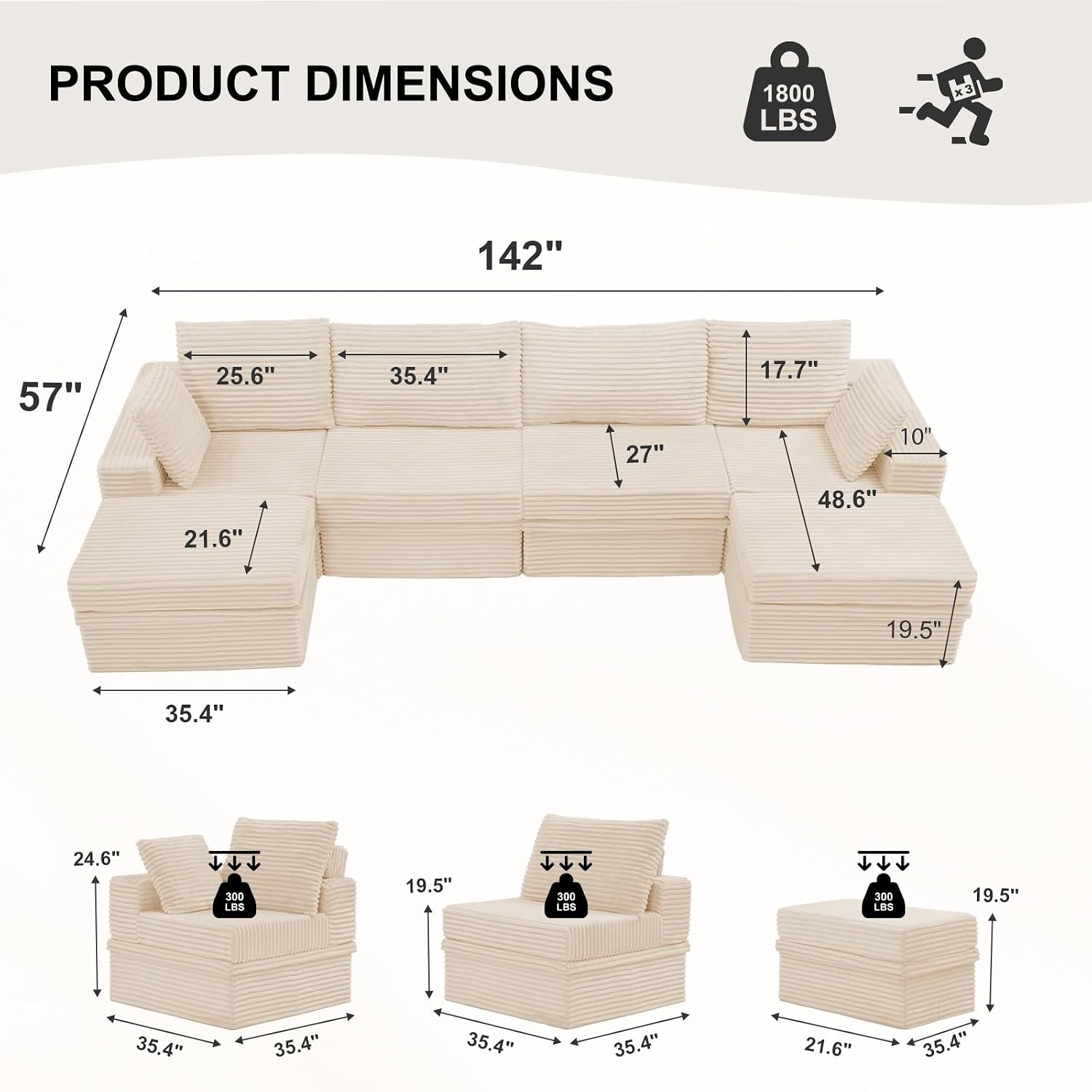 Detalle de NABUMI Modular Sectional Sofa, 142-inch