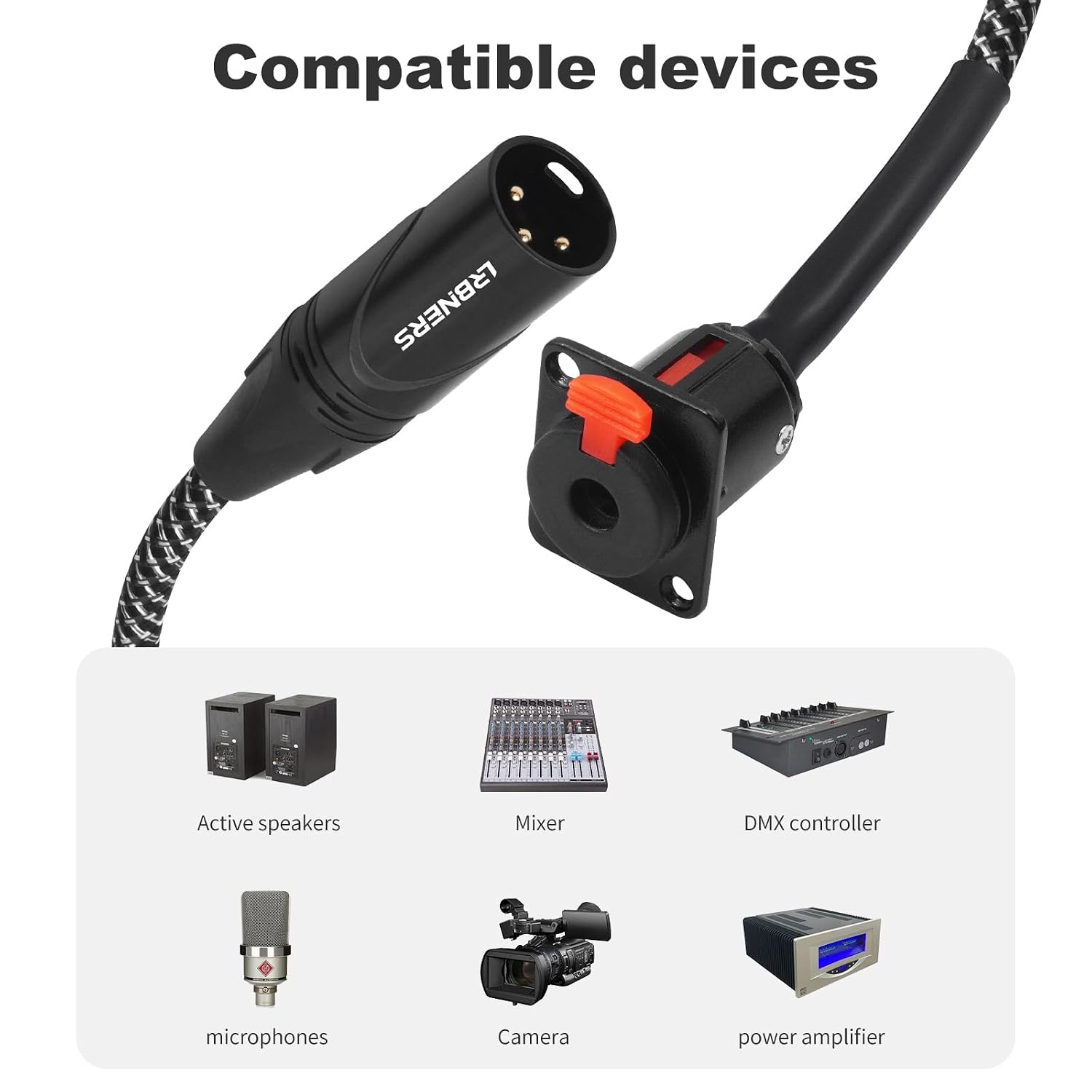Thumbnail 6 de Lrbners GYX01D110B-07 2 ft XLR Male to 6.35mm Female Panel-Mount Cable