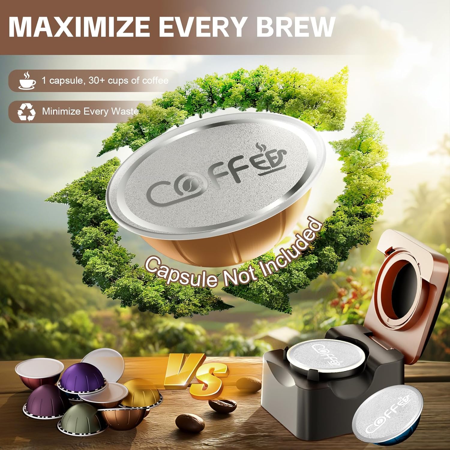 Detalle de Reusable Vertuo Pods Refill Kit for Nespresso – Upgraded Holder with 100 Lids and Press-to-Seal System