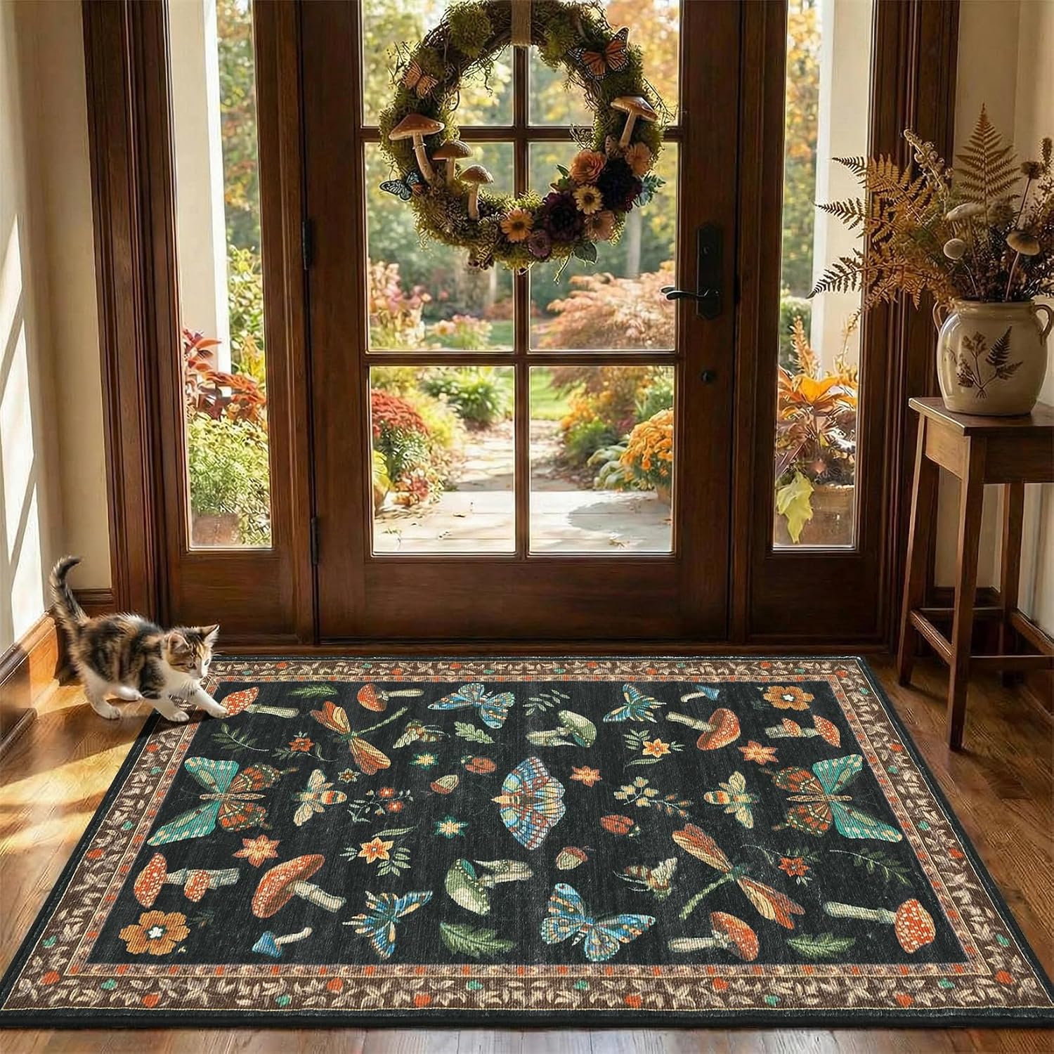 Thumbnail 2 de ROYHOME Mushroom Black Brown 2x3 Washable Low-Pile Insect Rug