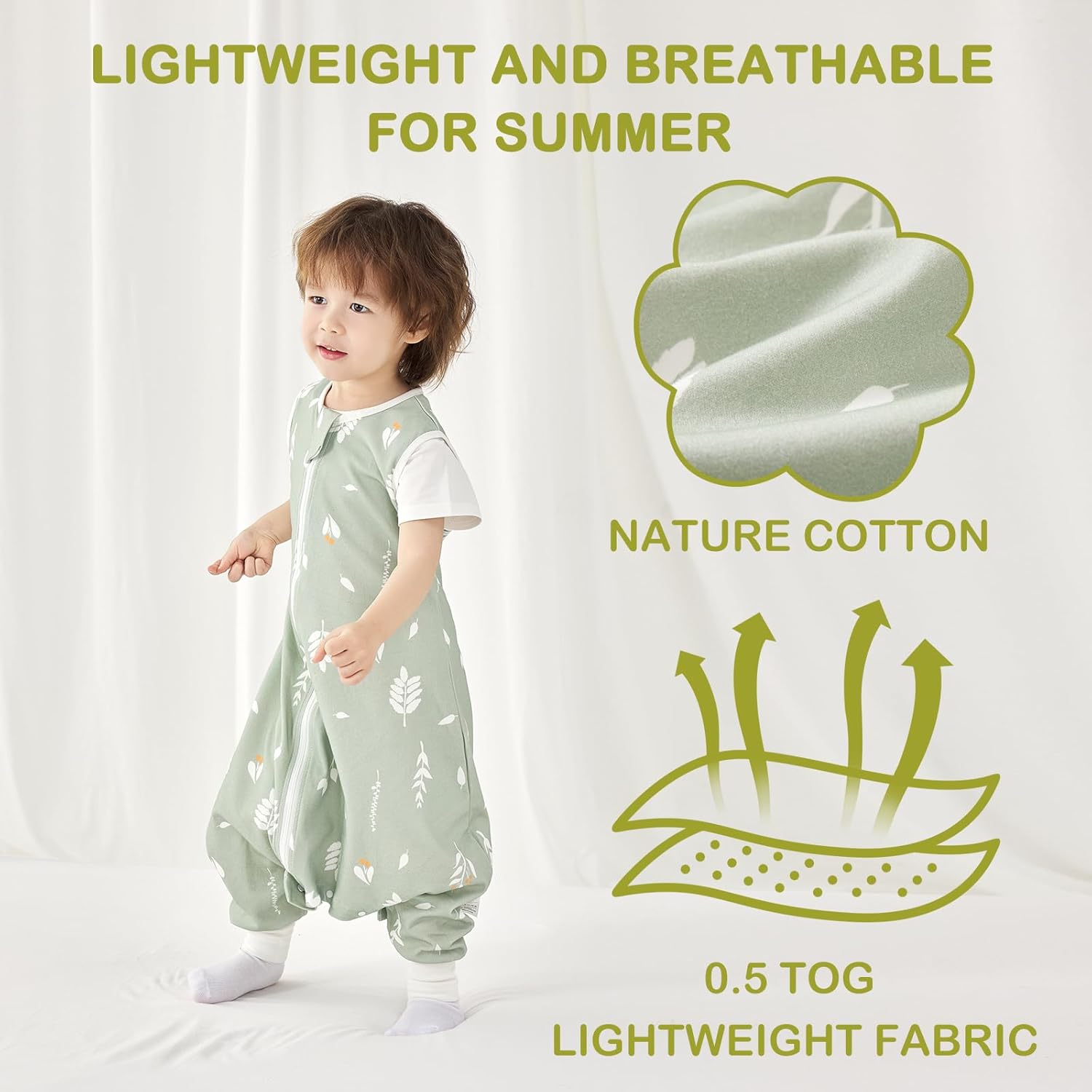 Detalle de Nivolltha 2er Pack 0.5 TOG Premium Babyschlafsack mit Füßen – Größe M