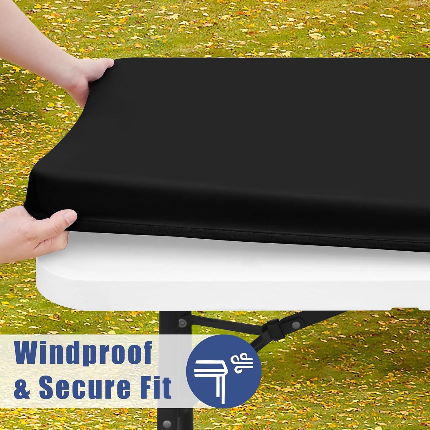 Thumbnail 2 de Moosfor Spandex 6 Foot Rectangle Table Cloth (Black) — Elastic Fitted, Waterproof, Washable Outdoor Table Cover, 30"x72