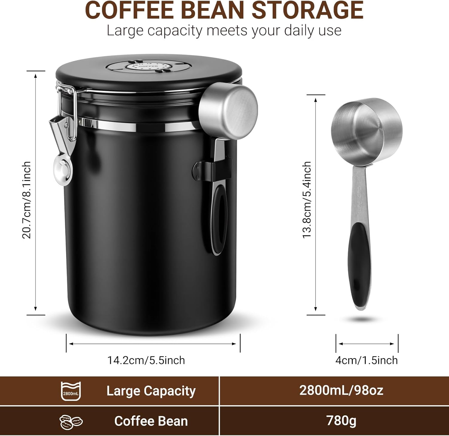 Thumbnail 1 de Osrioal Coffee Bean Storage 2.8L Airtight Canister with Date Tracker, Measuring Scoop and CO2 Valves