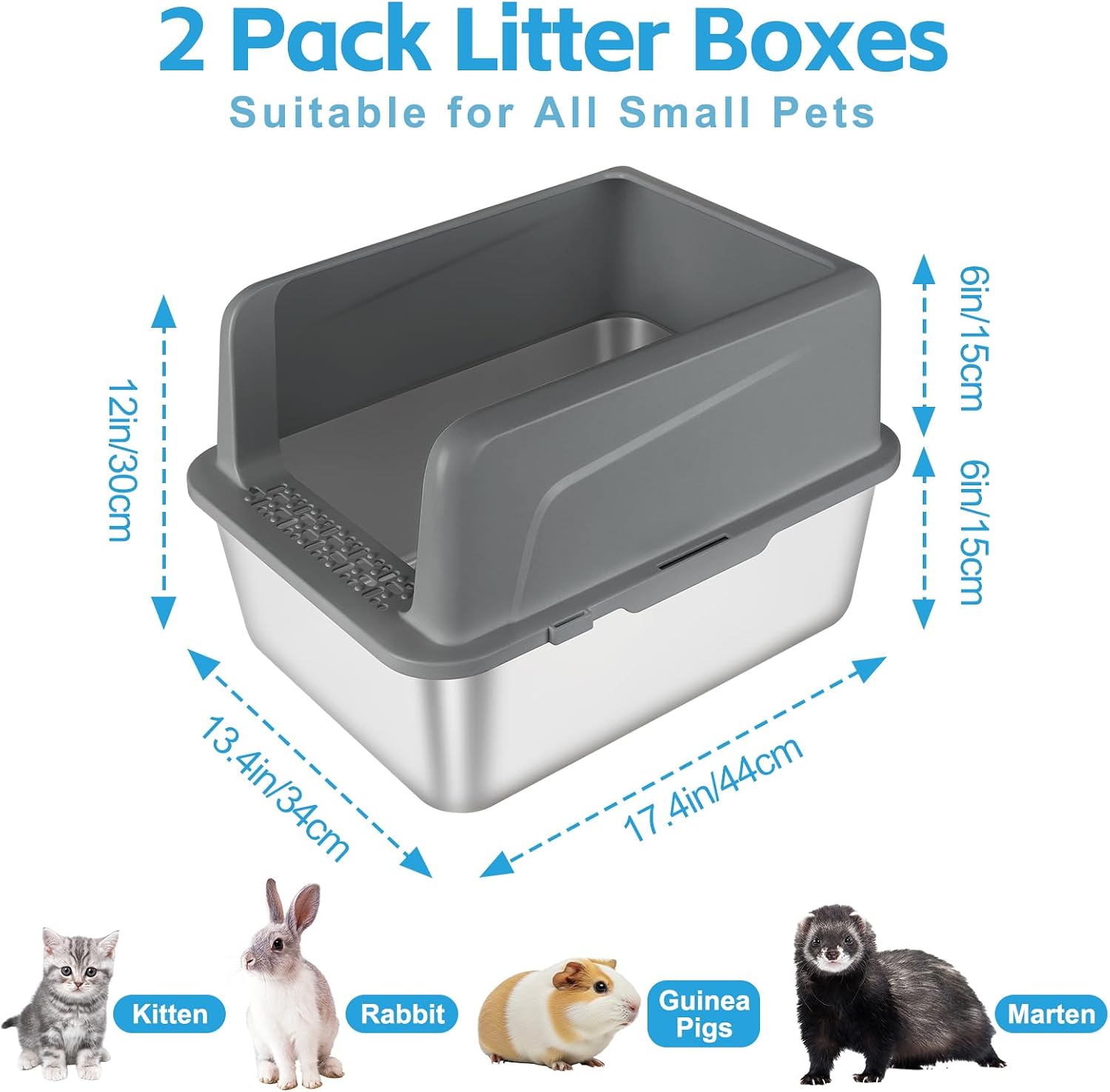 Detalle de Bartuke 2 Pack Small Cat Rabbit Litter Box — Stainless Steel Potty Trainer for Small Animals