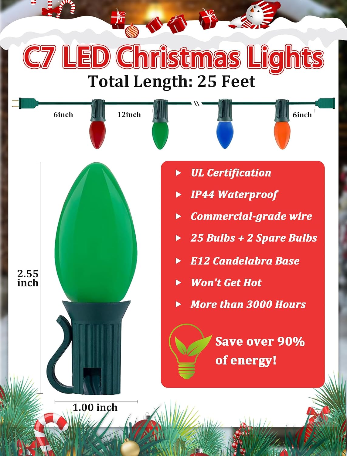 Detalle 2 de Bokoiuu C7 LED Christmas String Lights 25FT ๐
