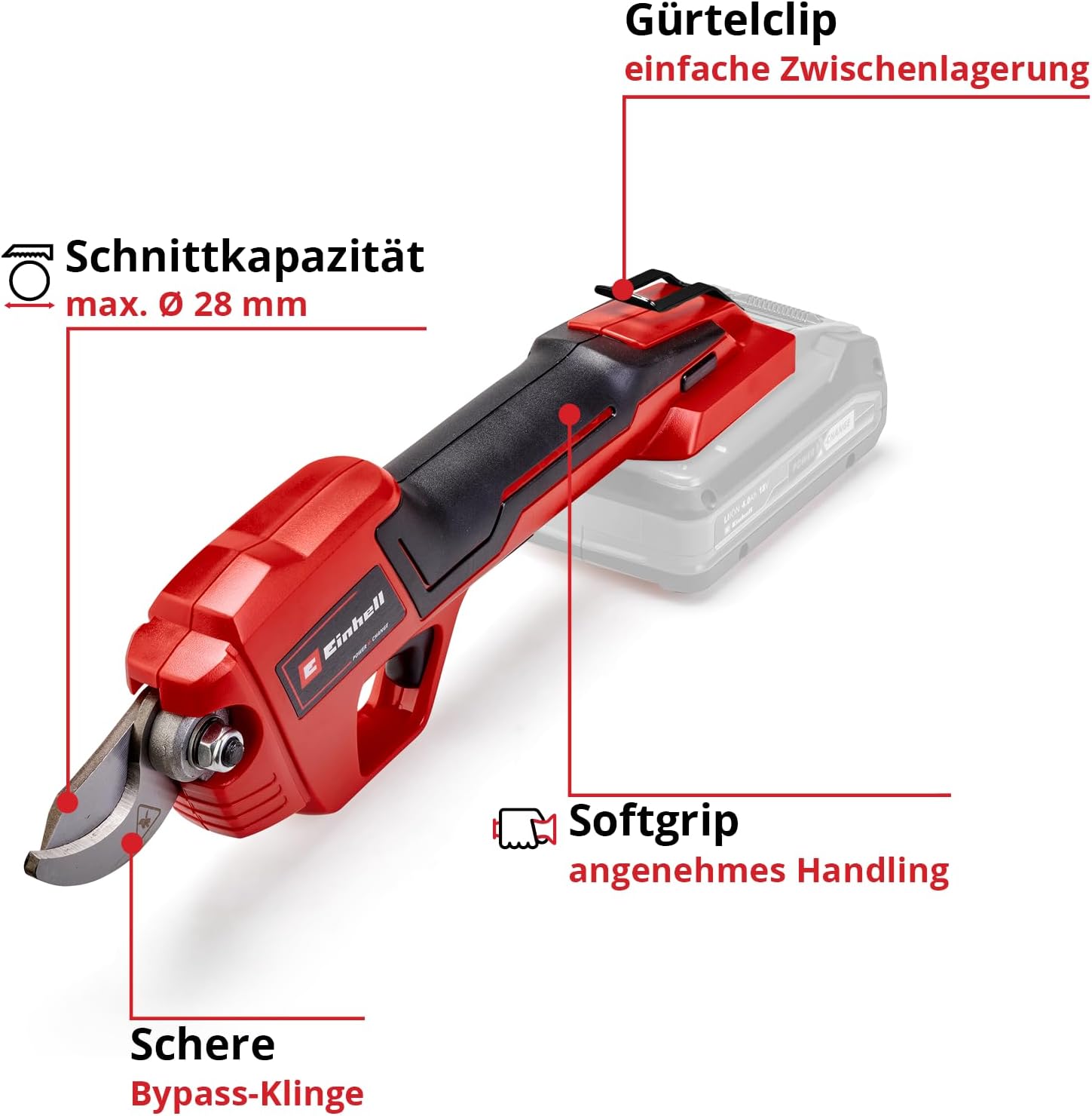 Thumbnail 2 de Einhell Akku-Astschere GE-LS 18 Li-Solo (Power X-Change, 18 V) – bis 28 mm Aststärke, ohne Akku & Ladegerät