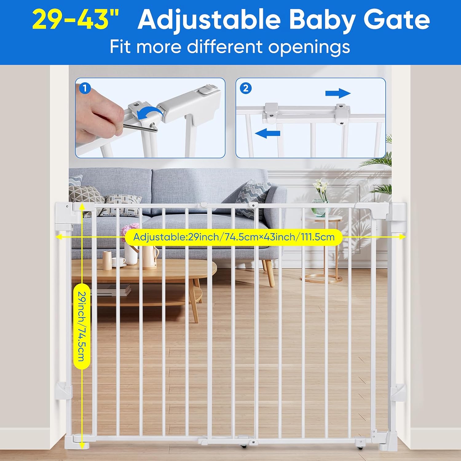 Thumbnail 1 de Upgraded 29-43" No Bottom Bar Baby Gate with Gate Pulley – Heavy-Duty Hardware Mount