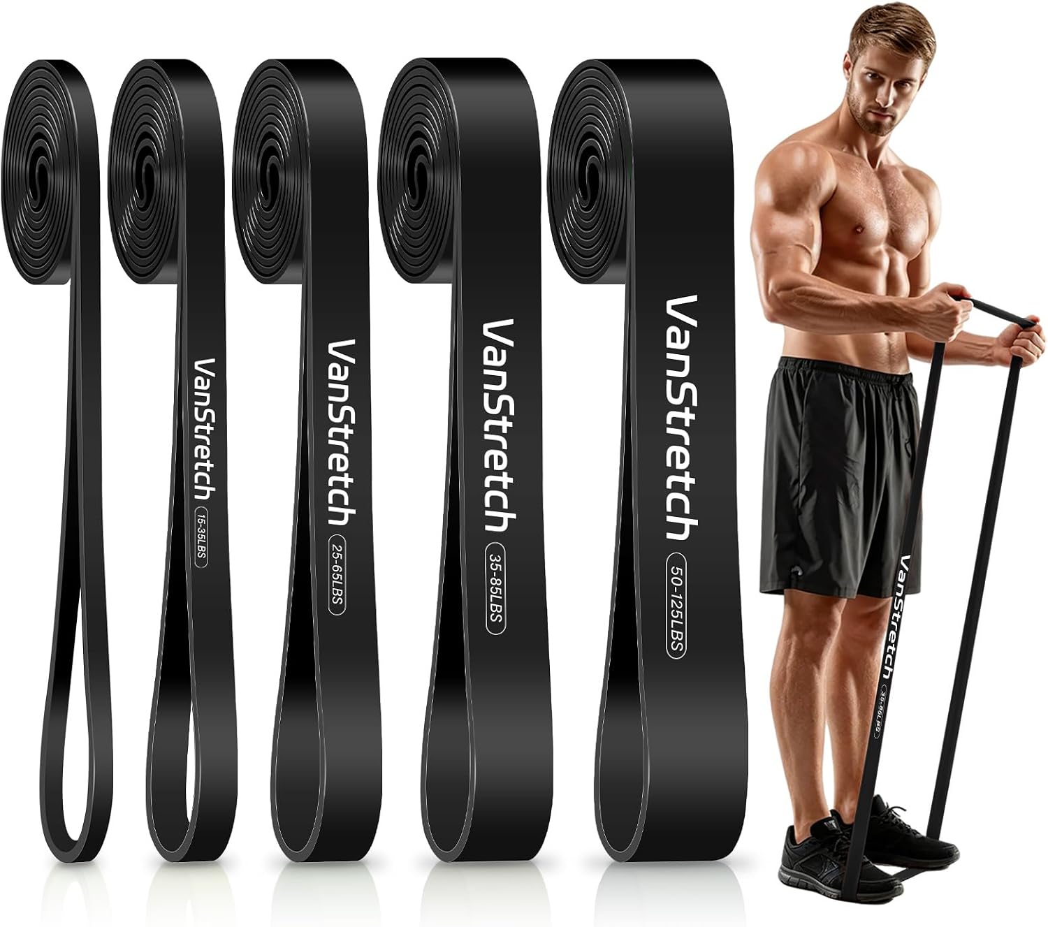 Detalle de VanStretch RB00B5 Resistance Bands, Natural Rubber, Five Levels
