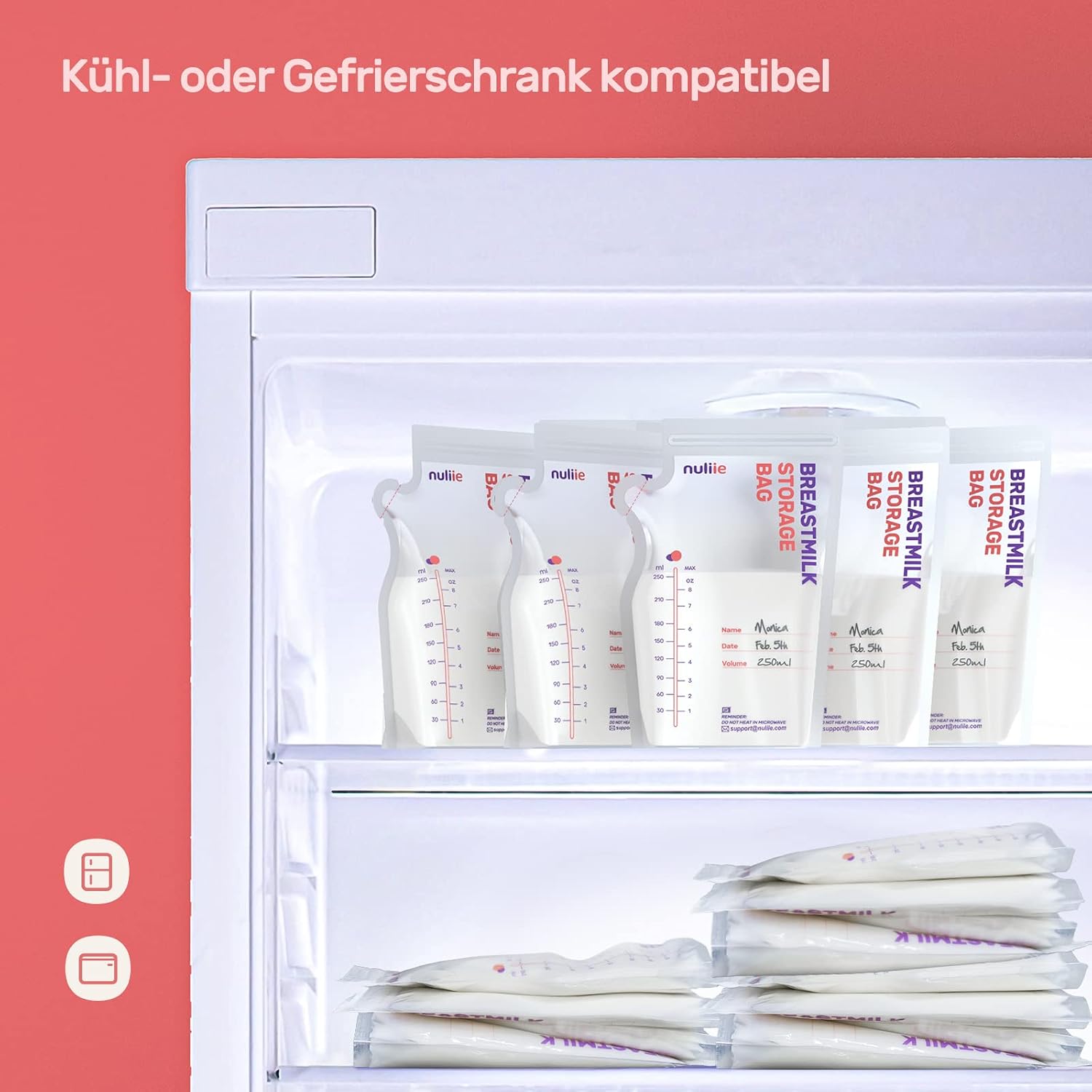 Thumbnail 5 de Nuliie Muttermilchbeutel 250 ml – 50 Stück, BPA-frei, Ausgießer, selbststehend, zum Einfrieren geeignet
