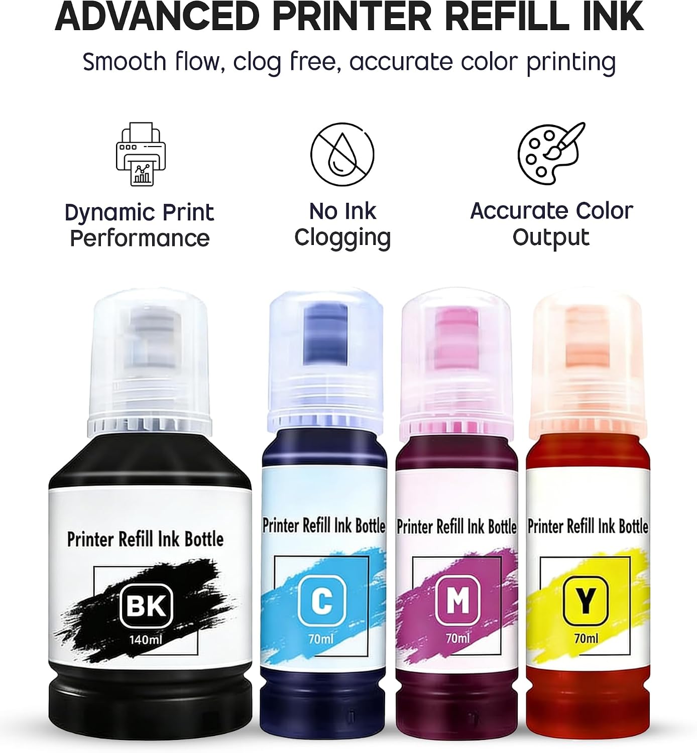 Thumbnail 4 de Multipack Printer Refill Ink: Universal Bulk Kit (4 Pack) for Refilling Ink Cartridges and CISS Systems — 140ml Black, 70ml Cyan/Magenta/Yellow Each