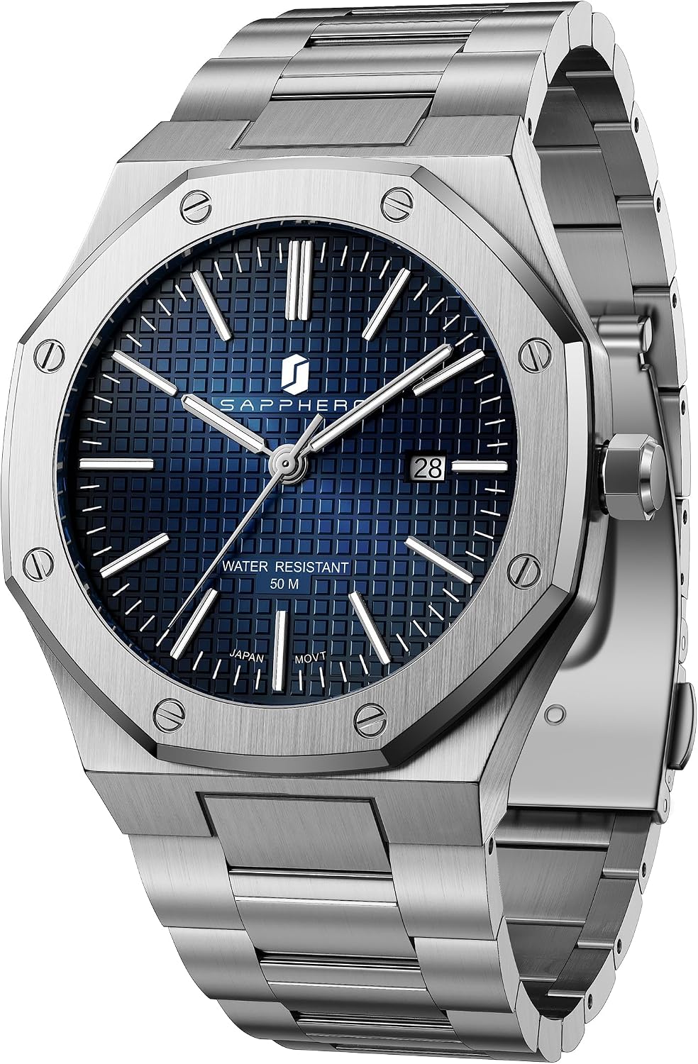 Detalle de SAPPHERO Orologi Uomo Ottagonale 10ATM impermeabile quarzo in acciaio inox