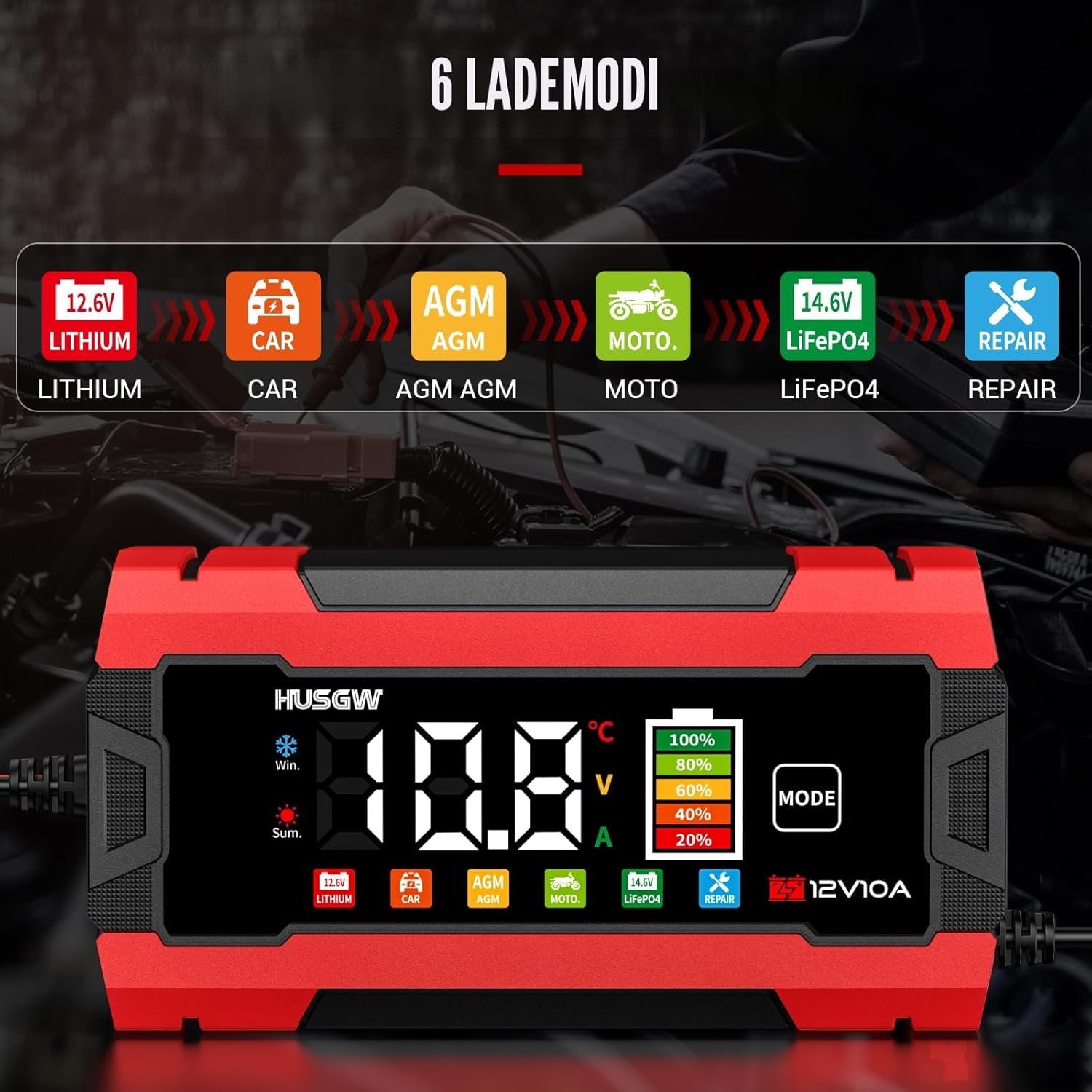 Thumbnail 2 de 10A Autobatterie Ladegerät 12V LiFePO4
