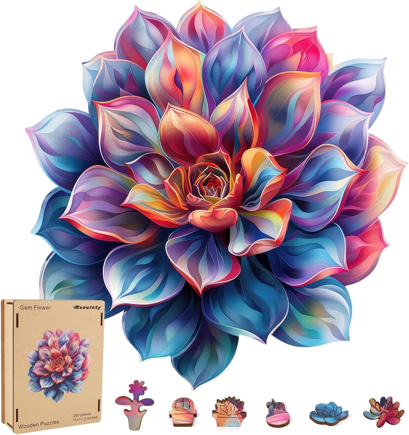 Detalle de Reouinty 500-Piece Flower Succulent Wooden Puzzle 🧩