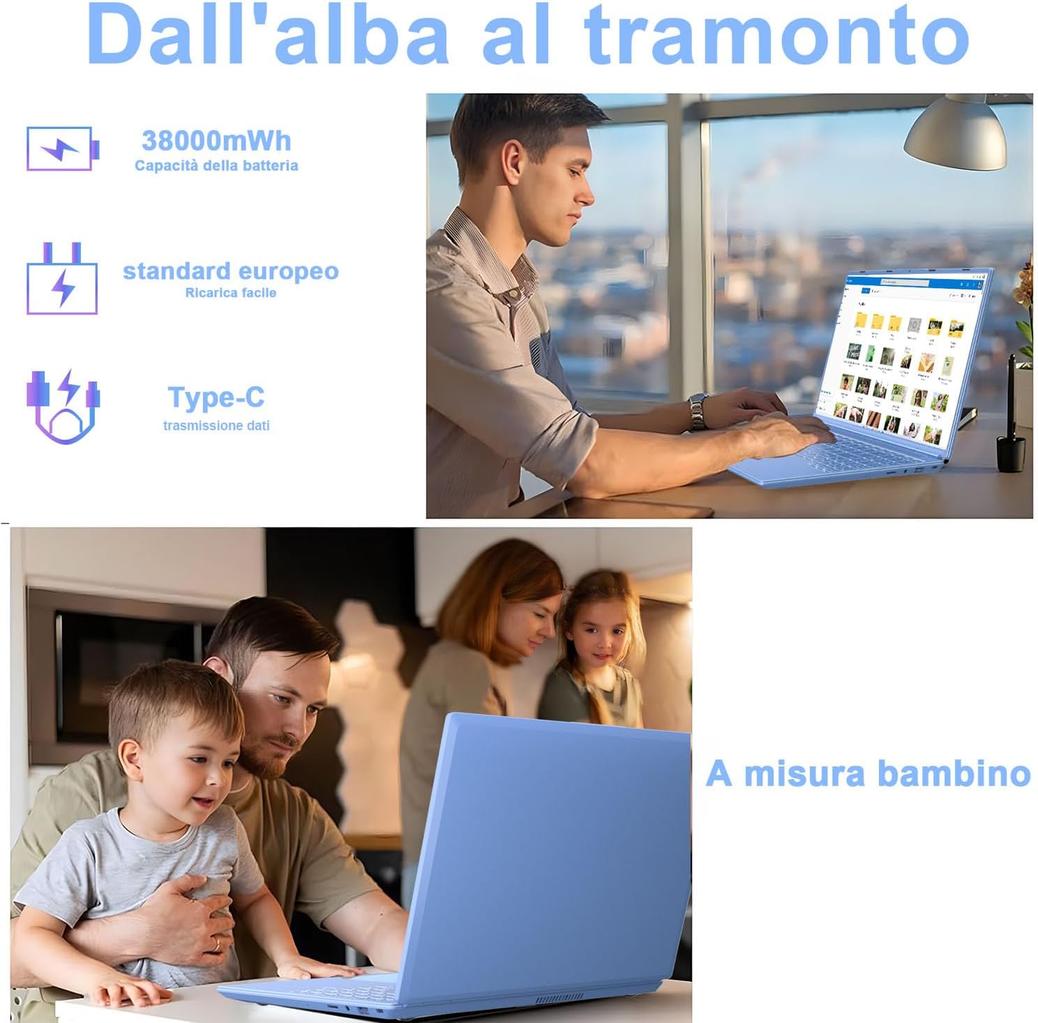 Detalle de NOTODD PC Portatile Win11 - 16'', 12GB RAM, 512GB SSD espandibile fino a 1TB, Celeron N5095, schermo 2K/Full HD