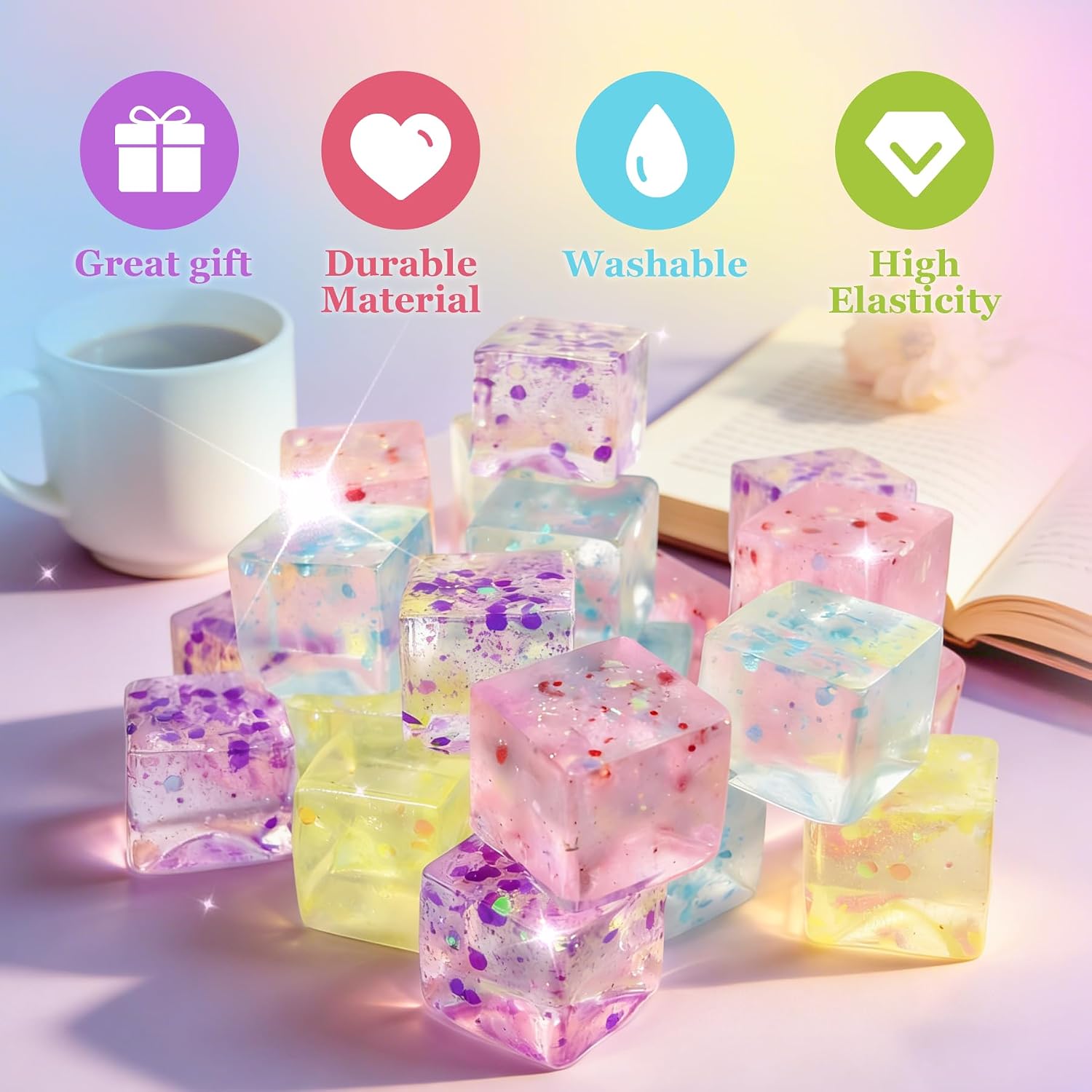 Thumbnail 3 de niaosiben yt4g67ok97k Glitter Cube Squeeze Toys, 24-Pack, 0.98-Inch