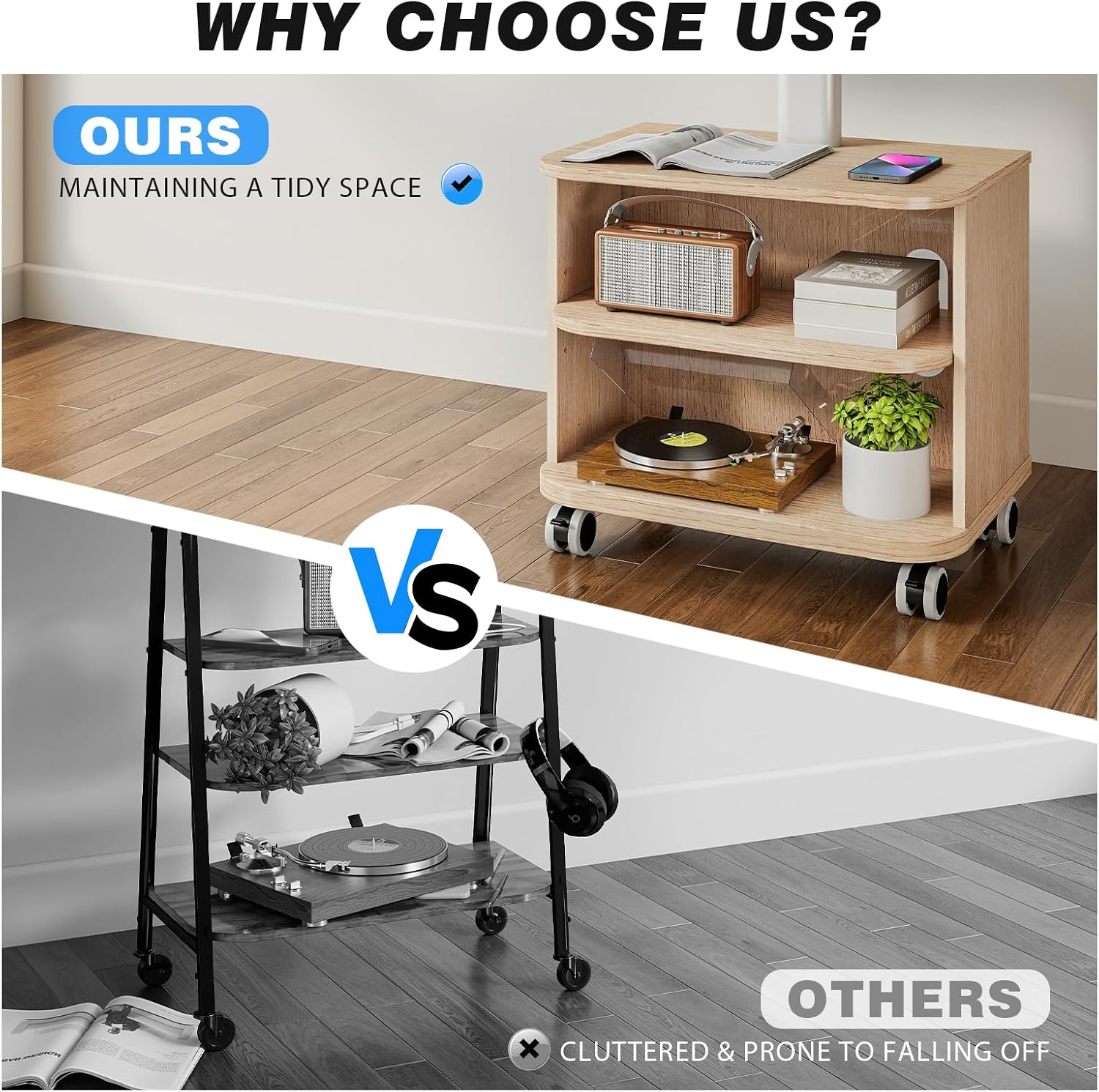 Thumbnail 6 de 5Rcom White Mobile TV Stand for 32–65 inch TVs with Wheels – Swivel, Adjustable Height and Ample Storage