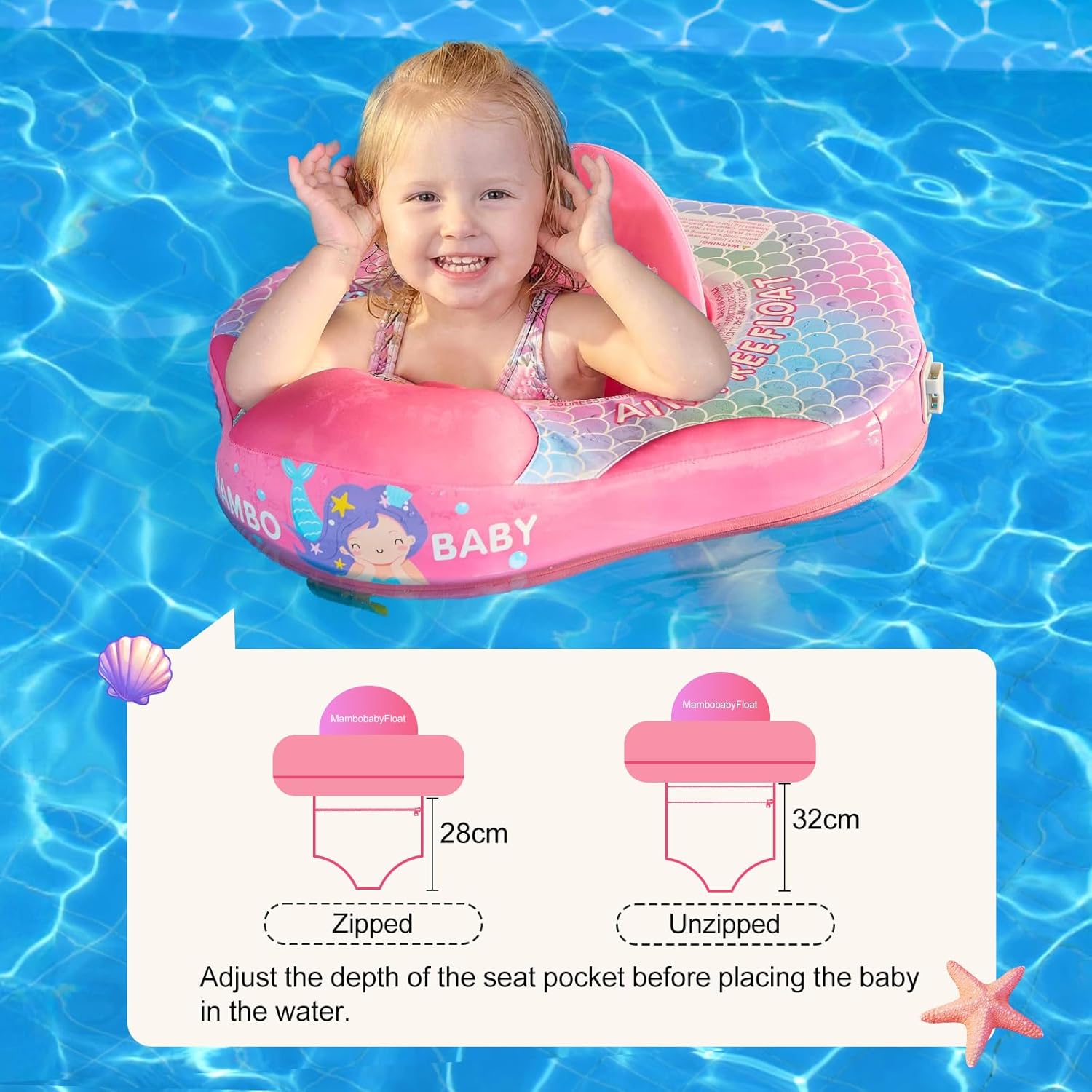 Thumbnail 3 de Mambobaby Baby Pool Float with Canopy: Non-Inflatable Pearl Foam Float for 3–24 Months