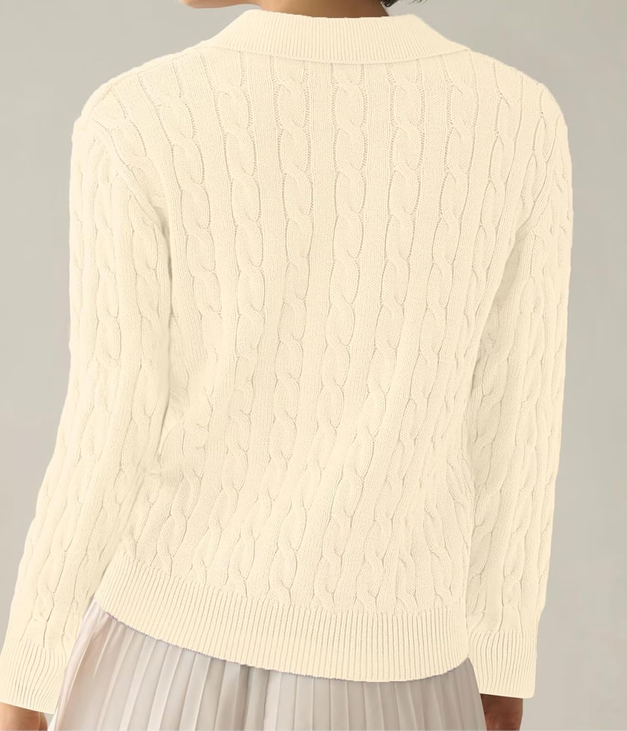 Thumbnail 1 de LACOZY Womens Fall Long Sleeve Cable Knit Lapel V-Neck Pullover