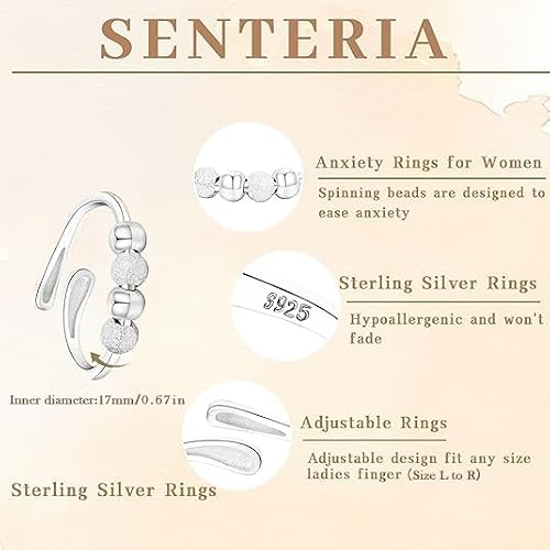Thumbnail 3 de Senteria Anxiety Ring for Women — Sterling Silver Bead Spinner Ring, Adjustable Fidget Ring