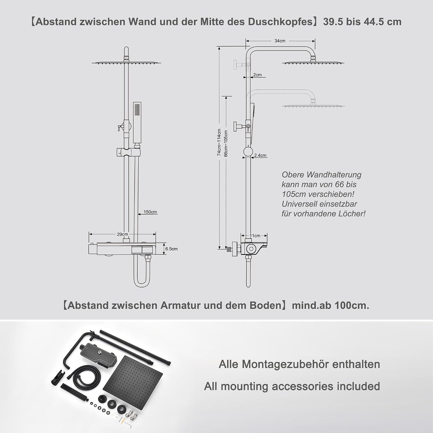 Thumbnail 5 de Colonna doccia Görbach Nero con termostatico in acciaio inox 304 e soffione 20×20 cm