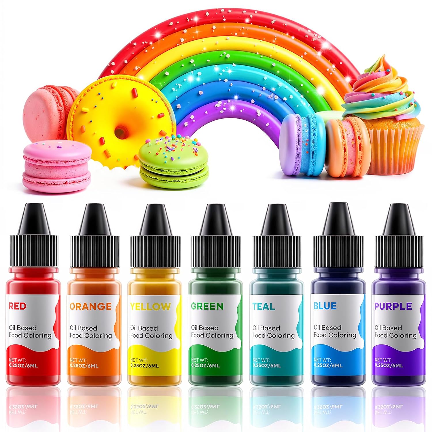 Detalle de Cherrysea Oil-Based Food Coloring Set for Chocolate, 7 Colors, 6 ml Bottles