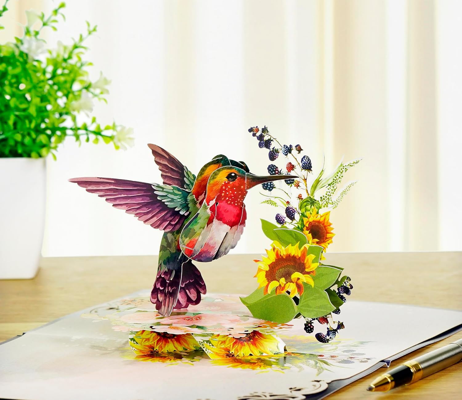 Thumbnail 1 de CUTPOPUP Mother's Day Card Pop Up – Humming Bird Sunflower, 6x8in