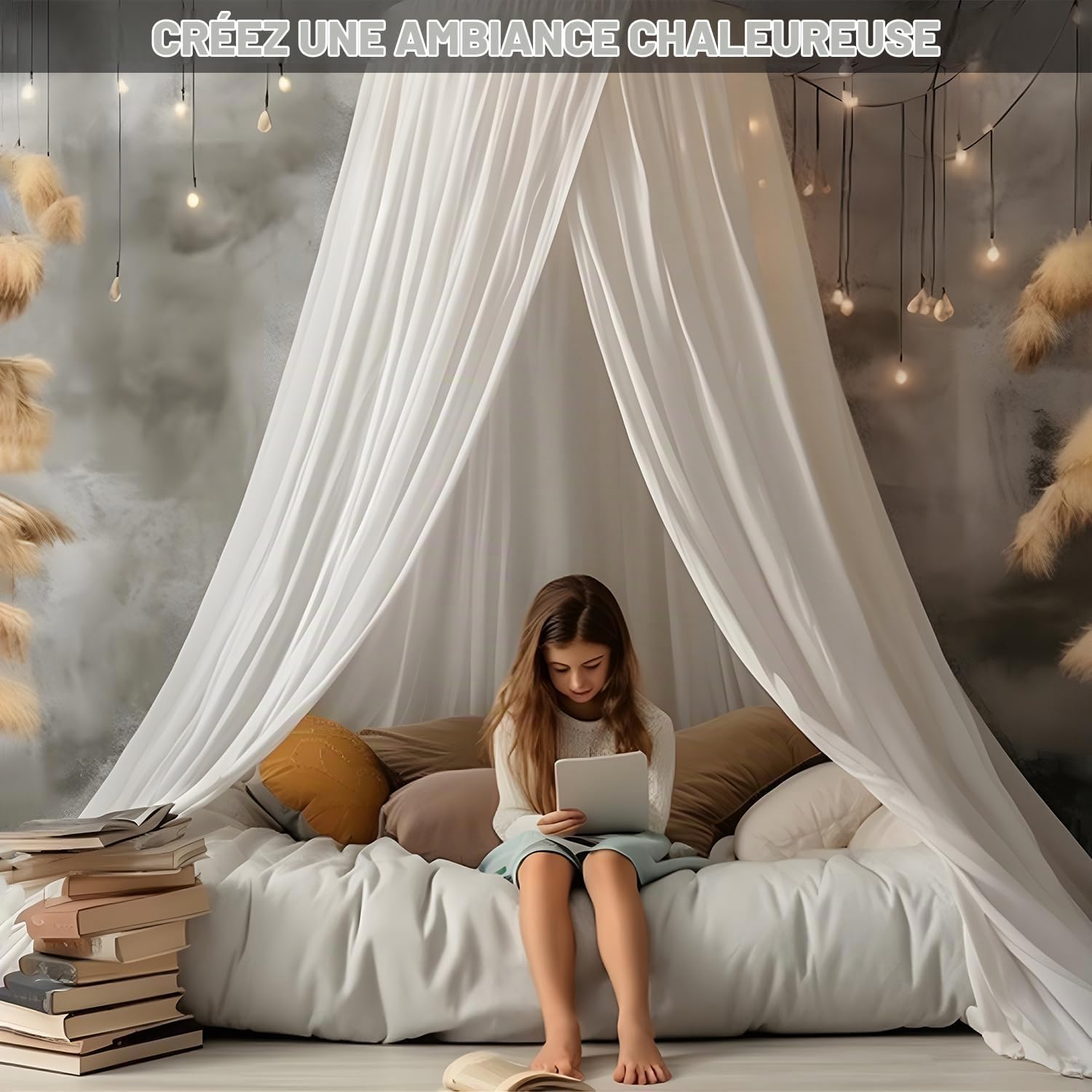 Detalle 1 de Ginkago Ciel de Lit bedhemel voor kinderen, wit polyester, 280 cm hoog