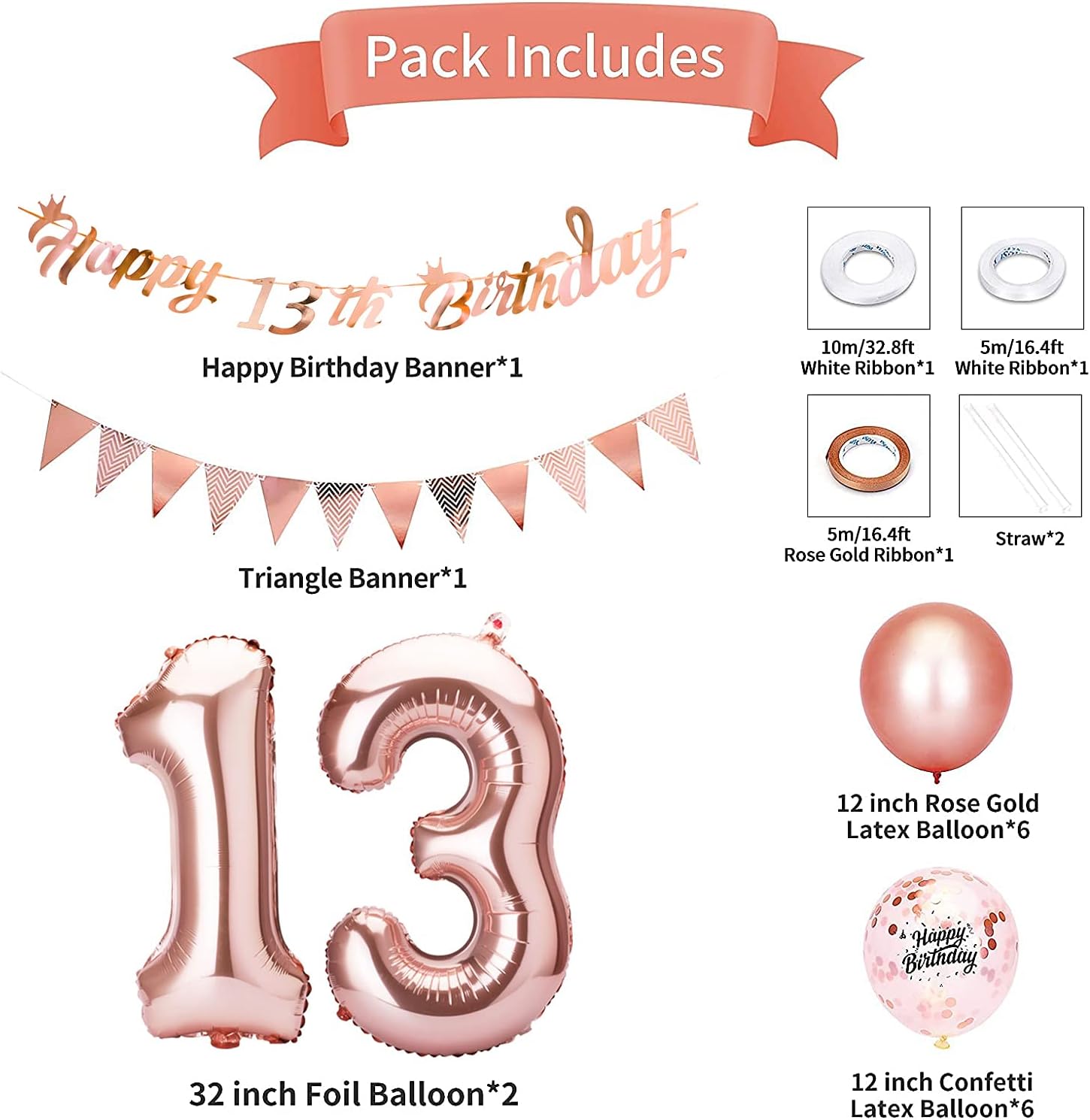 Detalle de Beainfir 13th Birthday Decorations Set – Rose Gold Party Kit