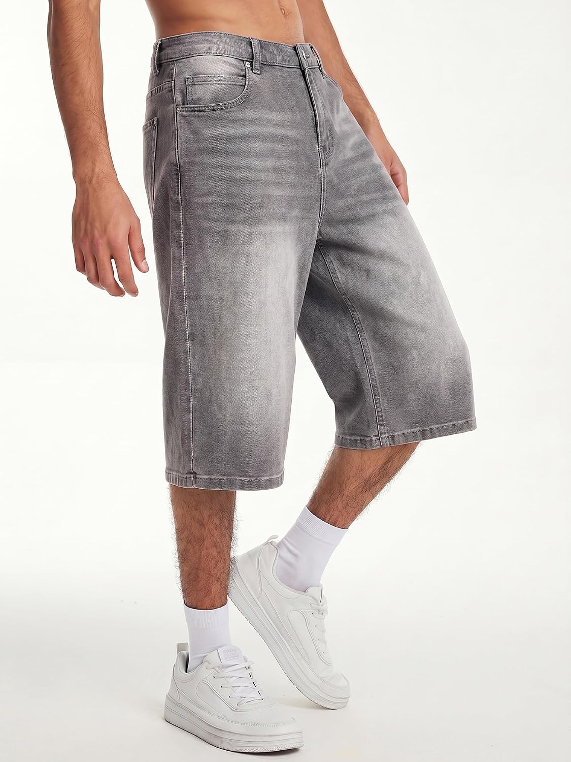 Detalle de JMIERR Jeans Shorts Herren Baggy 3/4 – Denim Bermuda im Y2K Streetwear-Stil