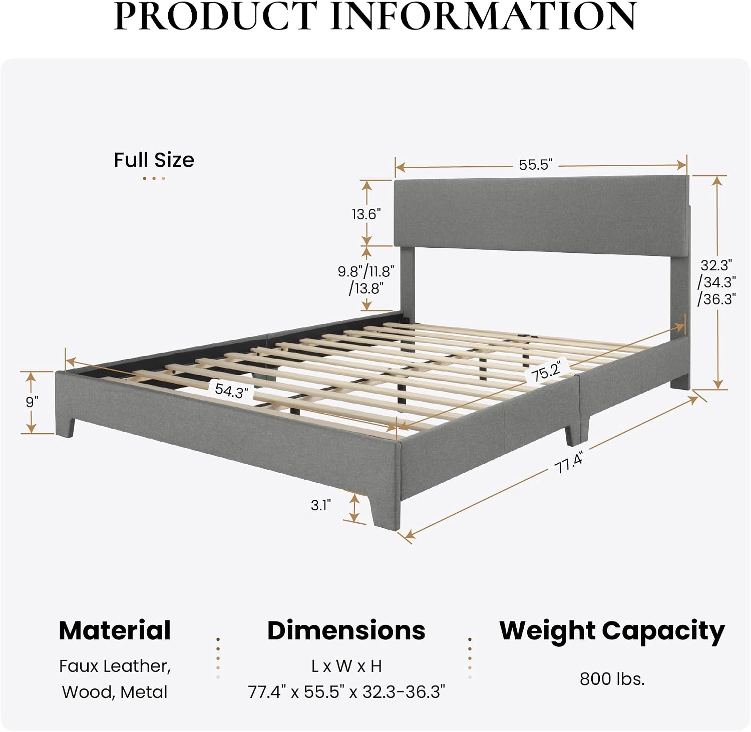 Detalle de SHA CERLIN Full Size Bed Frame