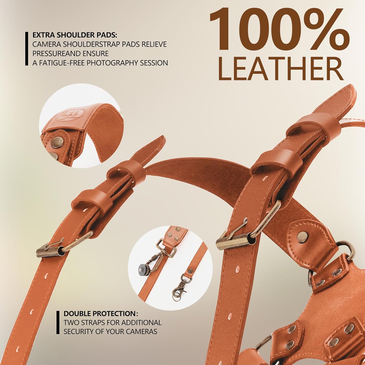 Detalle de 4J LEDR Dual Shoulder Leather Dual Camera Harness Strap for DSLR/SLR