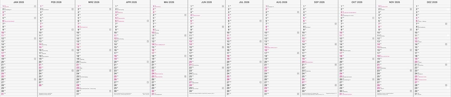 Thumbnail 2 de BRUNNEN Urlaubsplaner ’26 PLANORAMA – Wandkalender 1380×295 mm für bis zu 25 Personen