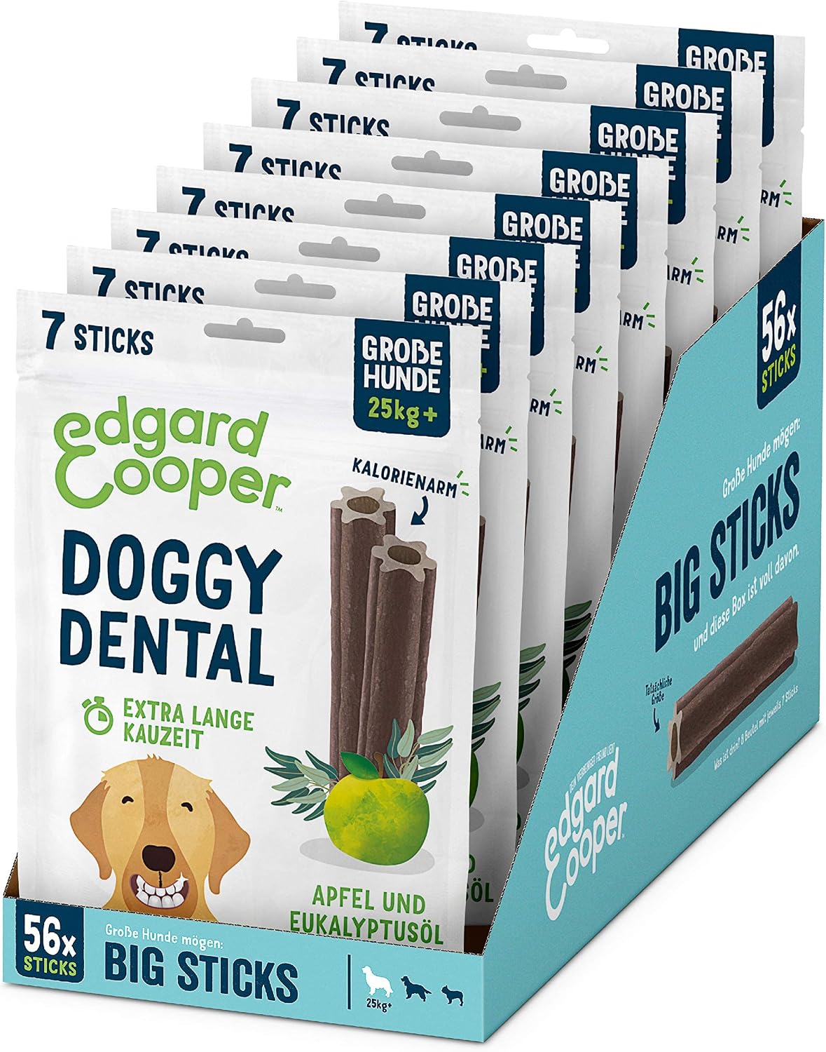 Detalle de Edgard & Cooper Dental Stick für große Hunde – Natural 56er Pack (8x7 Kausticks)