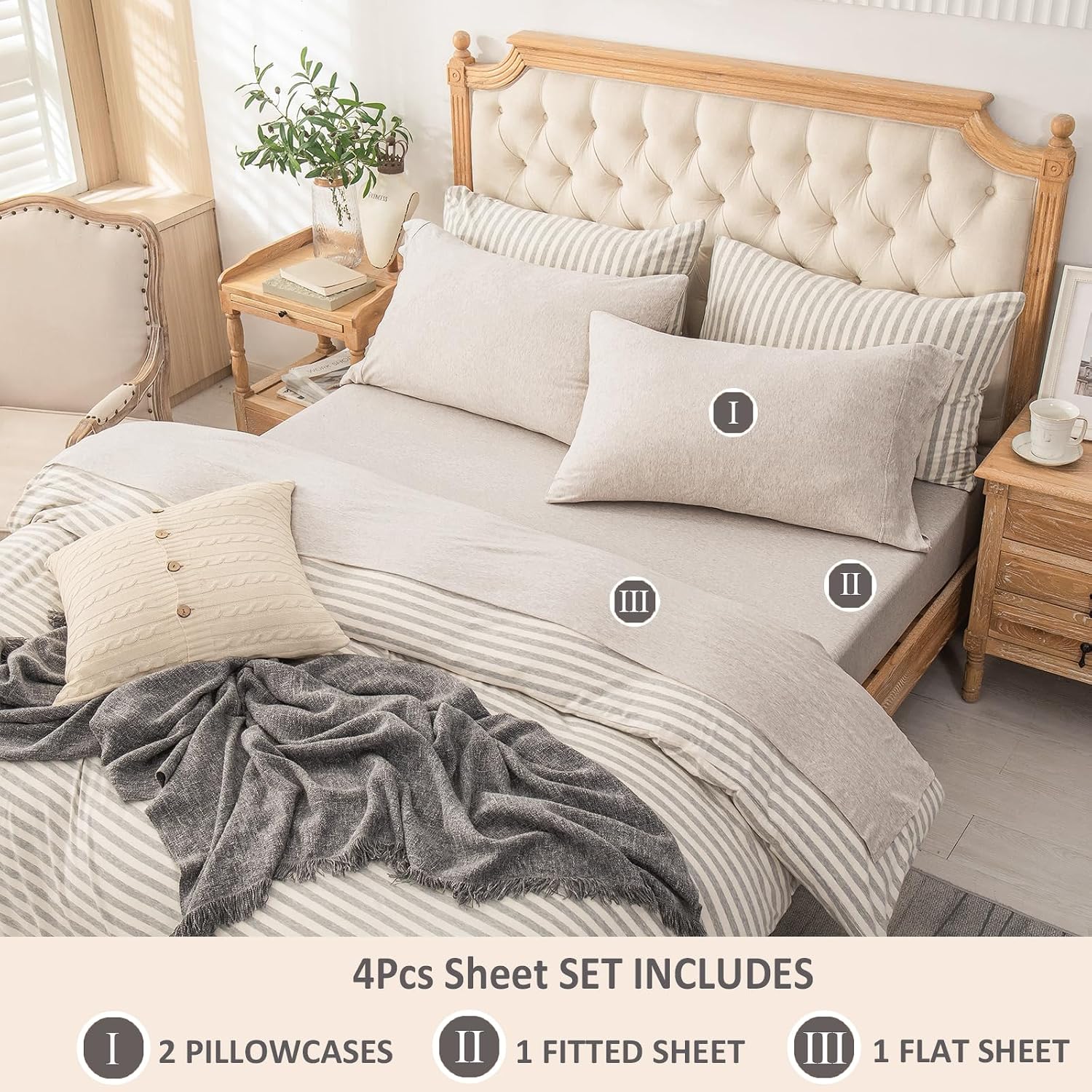 Thumbnail 1 de PURE ERA Jersey Knit Bed Sheets King, 20" Pocket