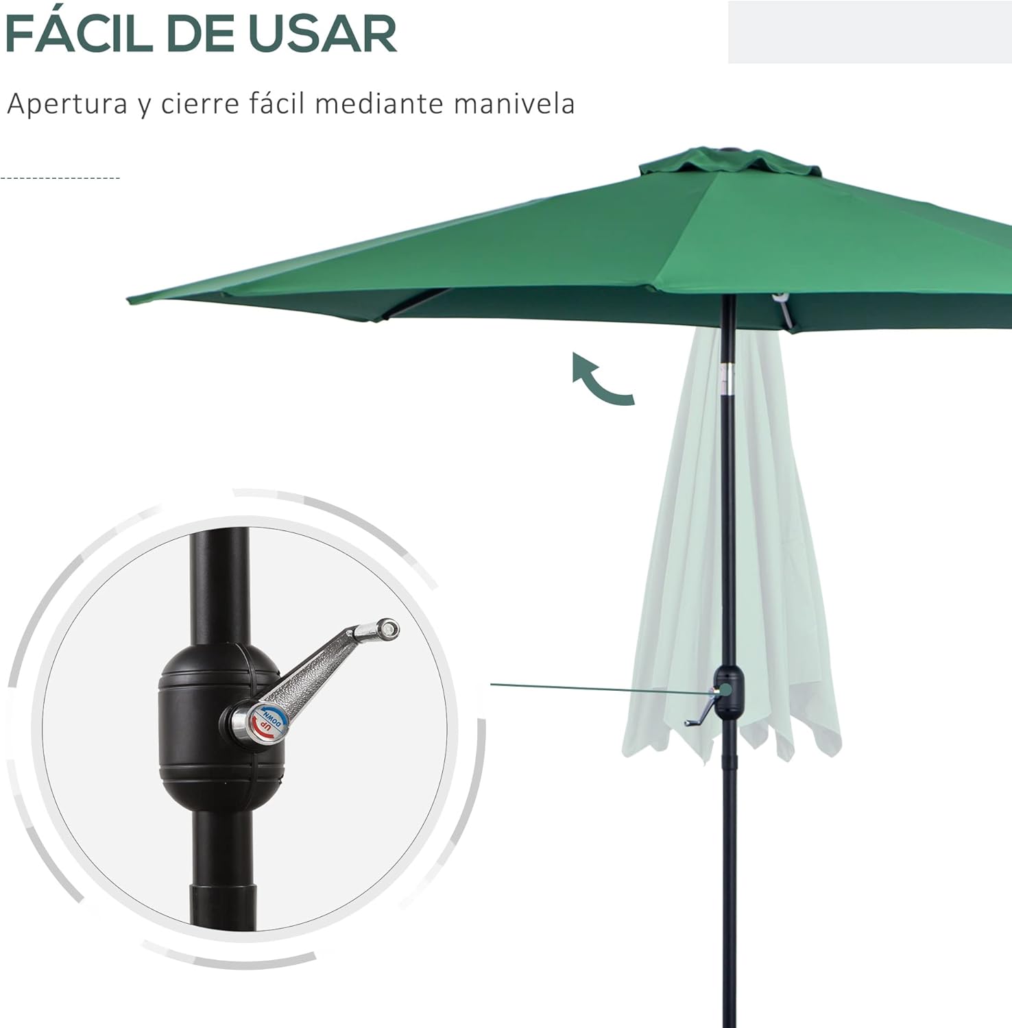 Thumbnail 2 de Outsunny Parasol de jardin extérieur Ø 3 m – inclinable, métal et toile 180 g/m², vert