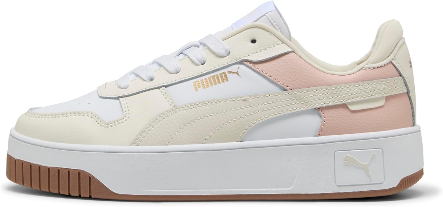 Detalle de PUMA Women Carina Street - Sneaker in pelle bianca con dettagli Puma Gold, taglia 38 EU