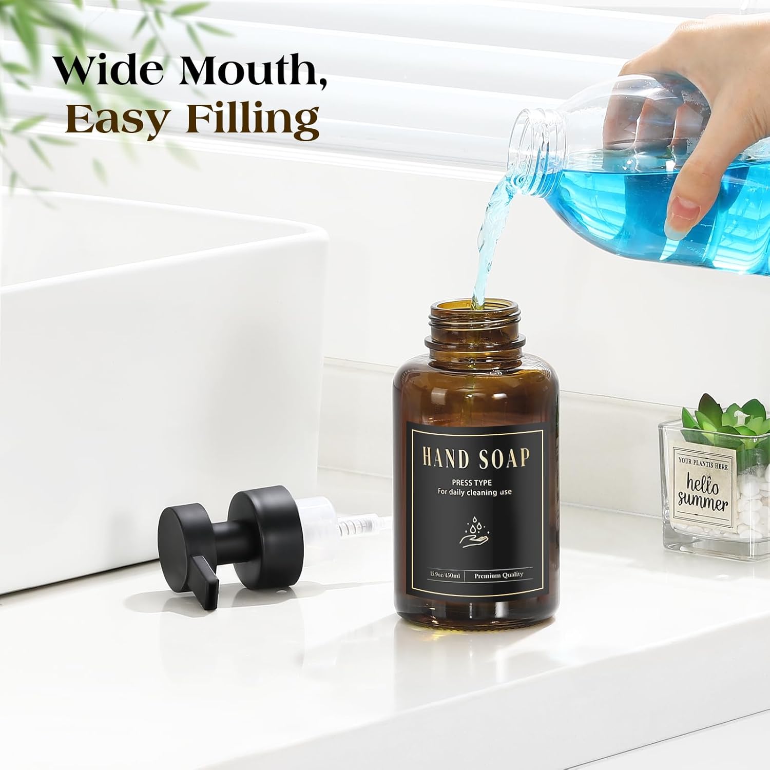 Detalle 2 de Luxspire 15 oz Amber Glass Foaming Soap Dispenser with Anti-Drip Pump