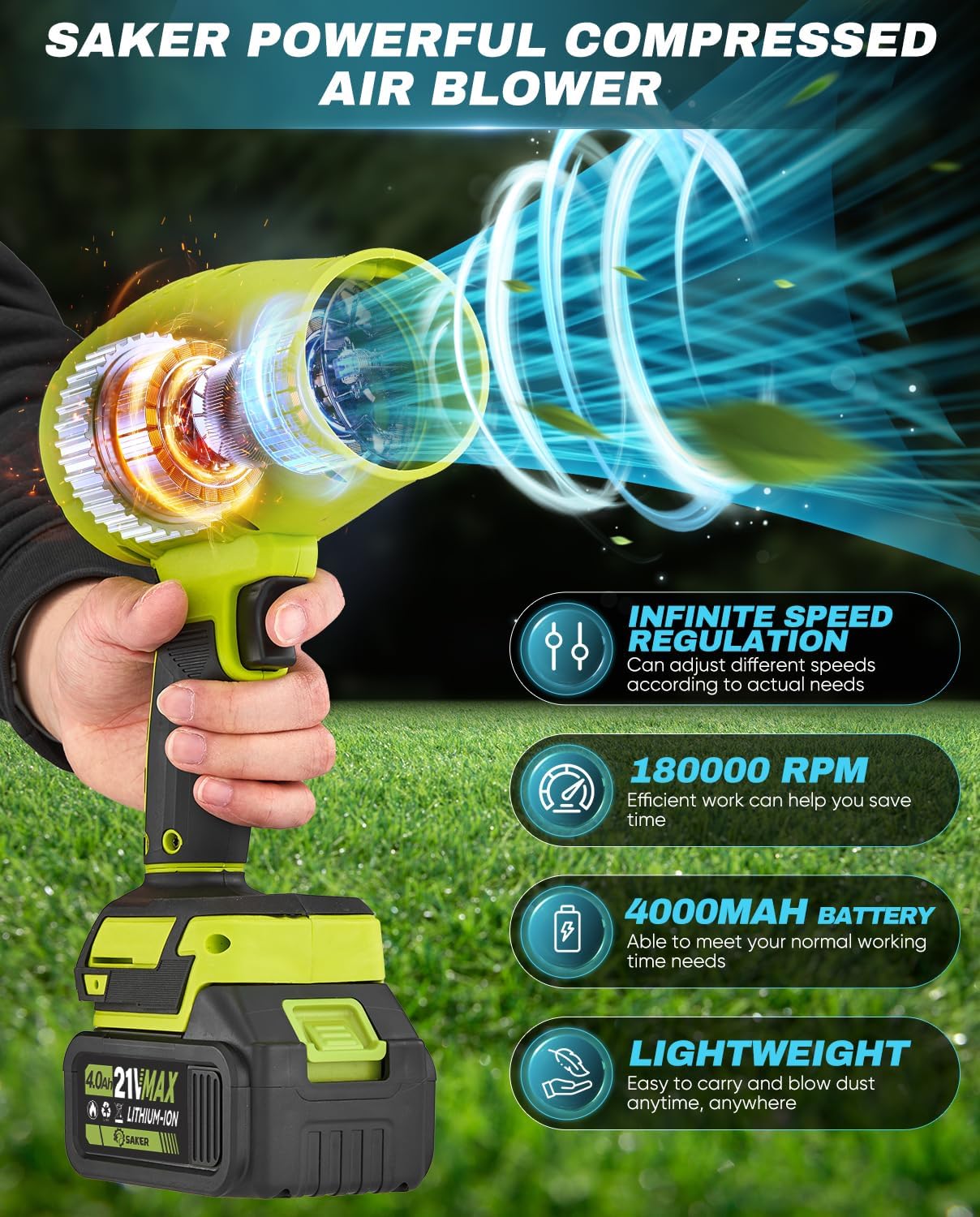 Detalle 2 de Saker Cordless Leaf Blower 180,000 RPM ๐