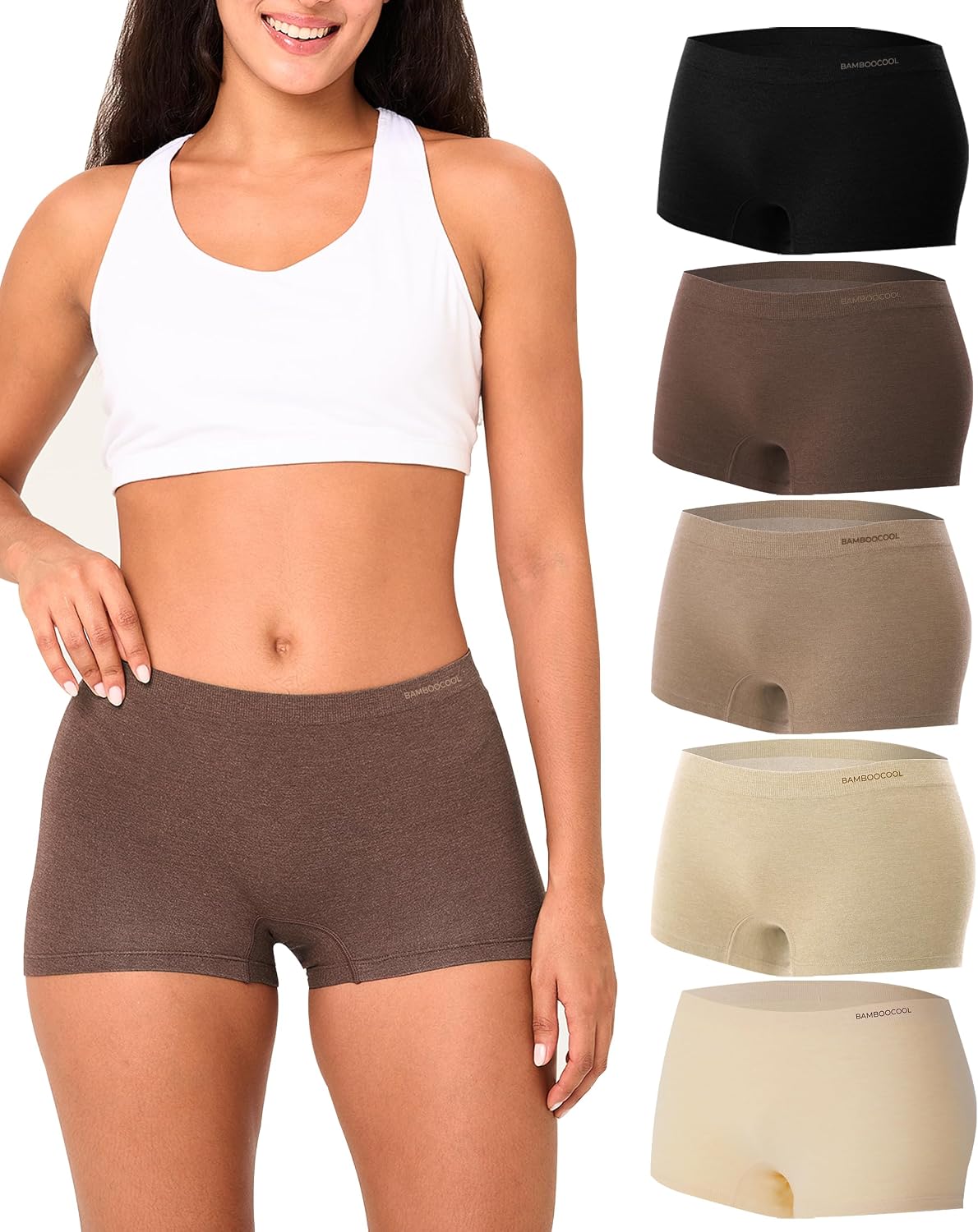 Thumbnail 6 de BAMBOO COOL Womens Seamless Boyshorts Underwear (Mid Rise) – Breathable Stretch 5-Pack