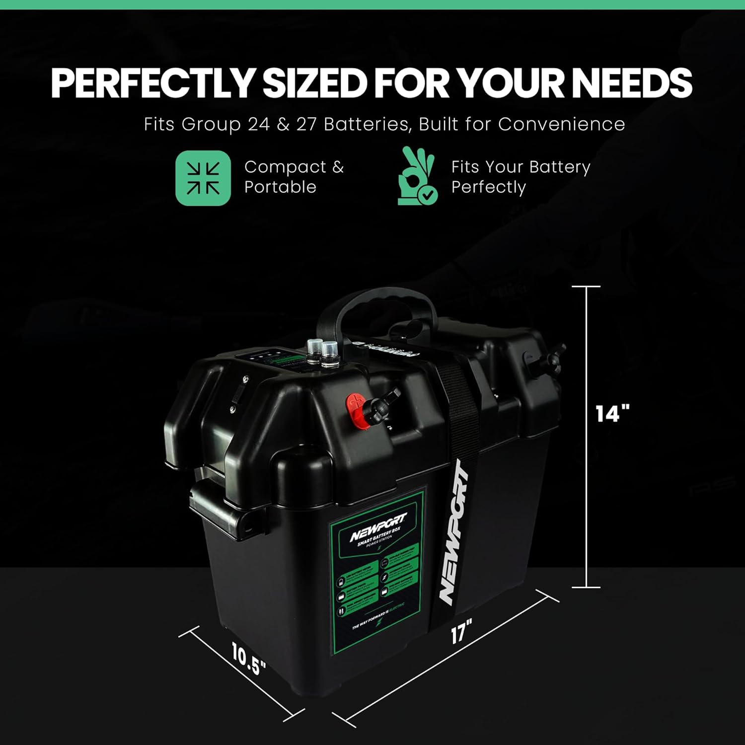 Detalle de Newport Trolling Motor Smart Battery Box Power Center (Medium) with USB and DC Ports