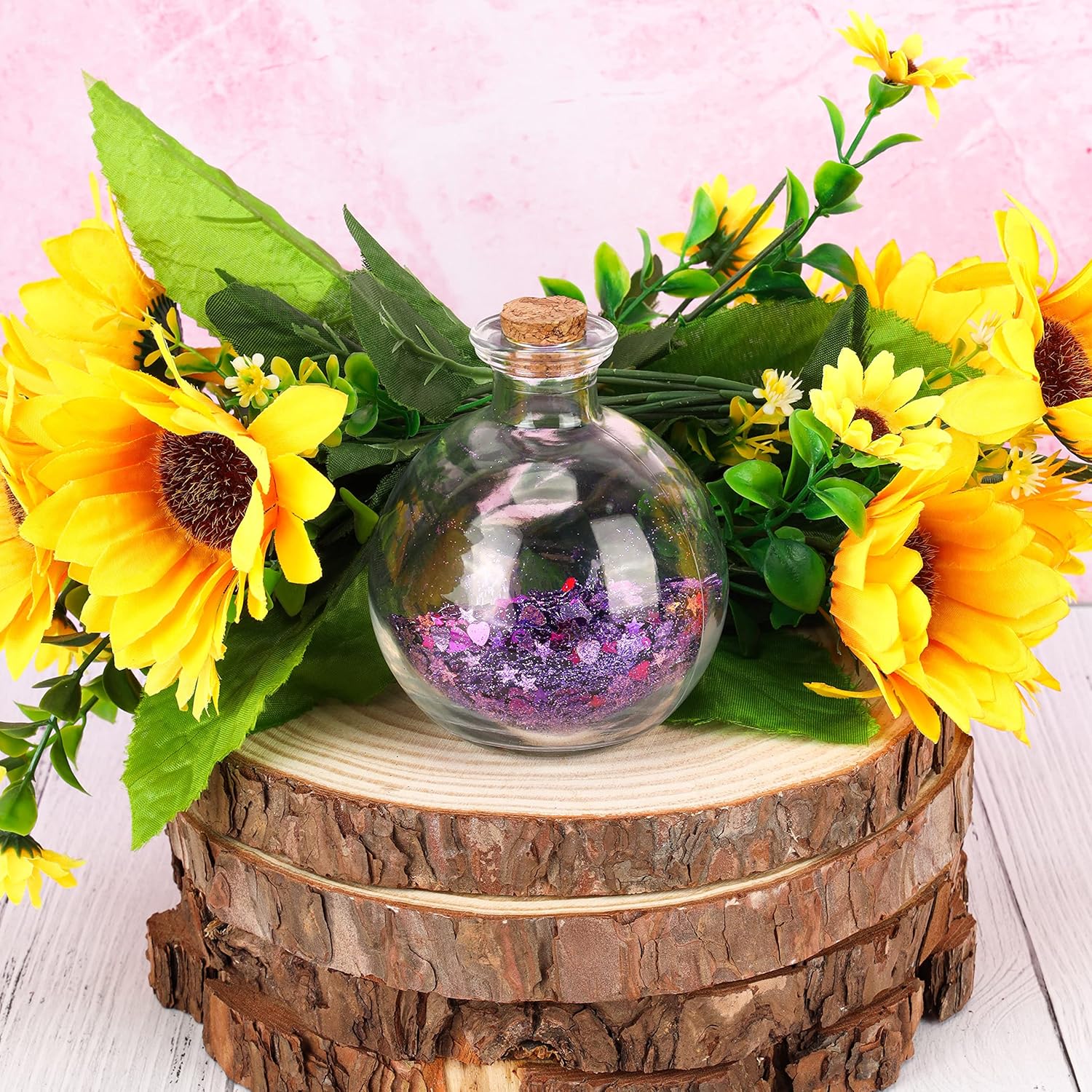 Detalle 2 de BELLE VOUS Spherical Glass Bottles 240ml Jar with Cork Stopper