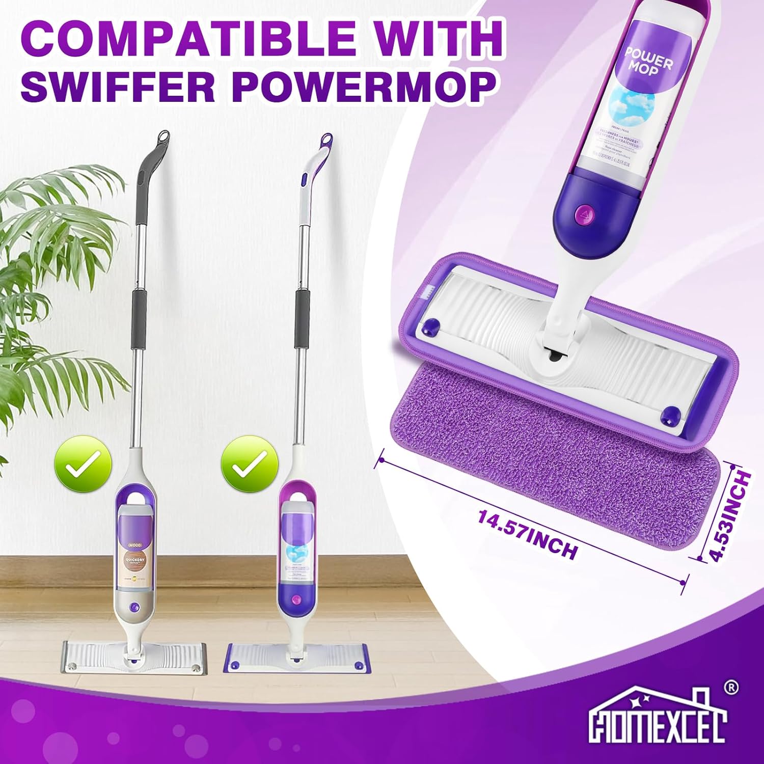 Detalle 2 de HOMEXCEL Reusable Microfiber Mop Pads 8-pack 🧹