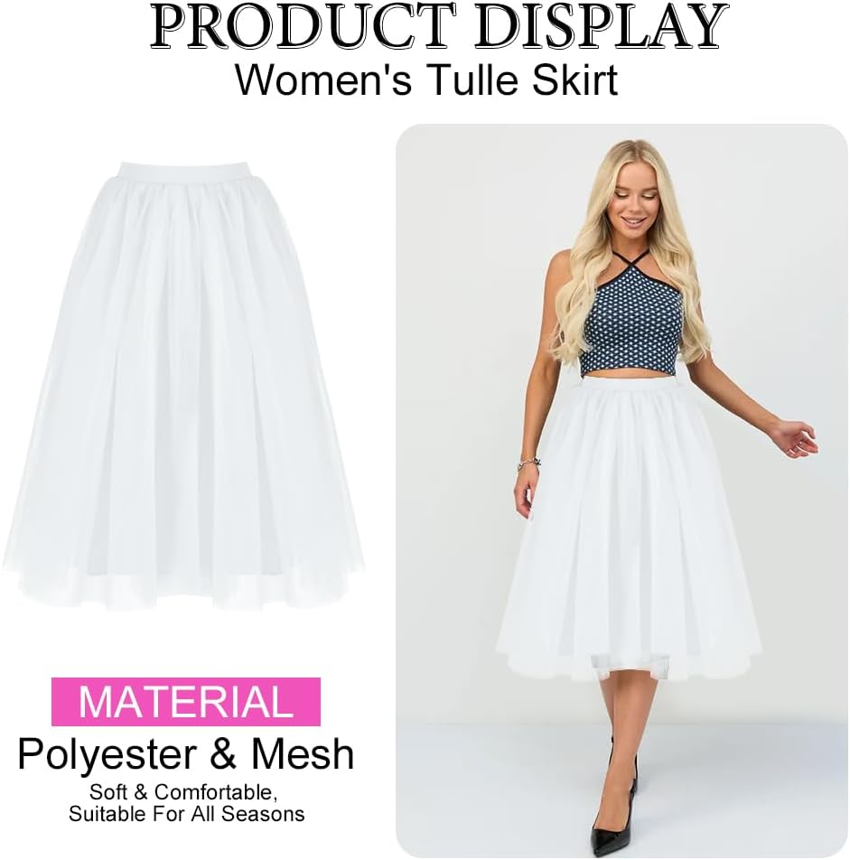 Detalle de AUYAO korte tutu-rok van tule voor dames, elastische tailleband, 100% polyester