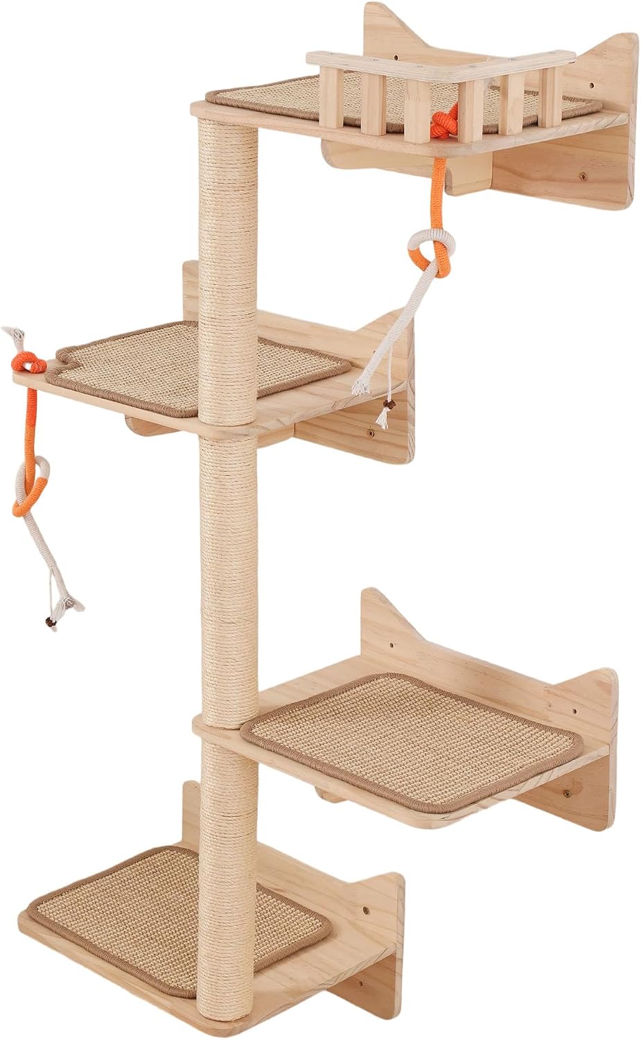 Detalle de MIUZMORE Arbre à chat mural – 7 étagères et perchoirs en sisal pour grimper, gratter et se détendre