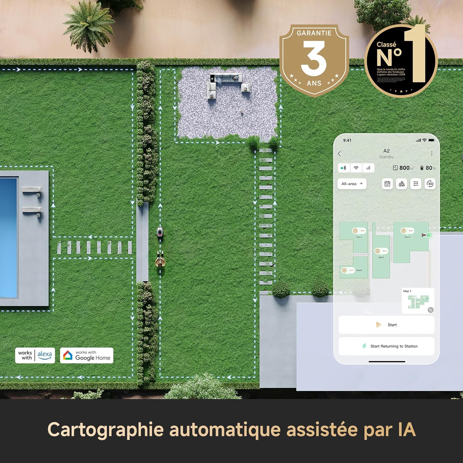 Thumbnail 1 de DREAME A2 1200 tondeuse robotisée sans fil sans RTK : LiDAR 3D 360° et vision IA