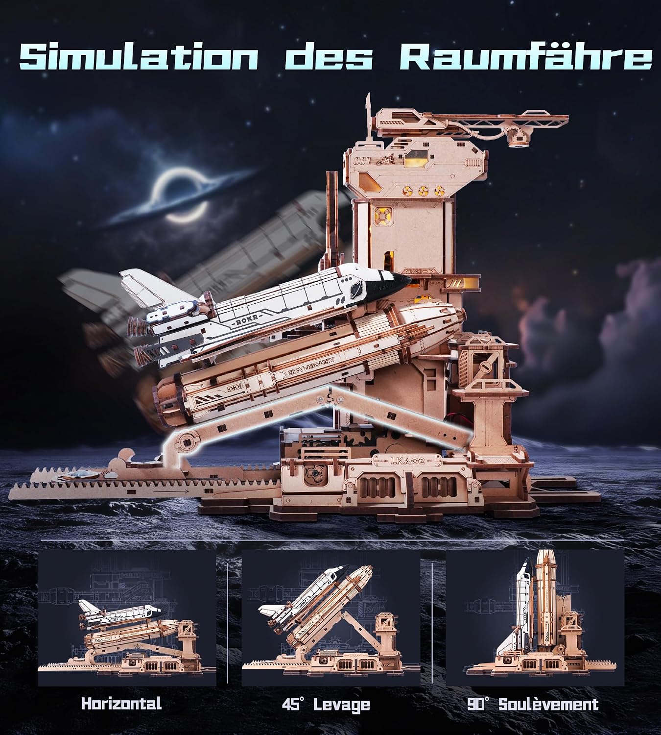 Detalle de ROKR 3D Holzpuzzle Space Shuttle LKA02 – Interaktives Raumfahrt-Modell aus Holz